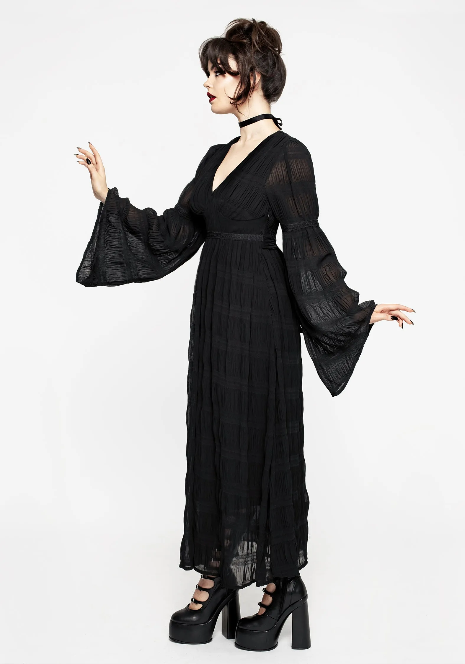Stylish dinner attire Pure Motion Deirdre Flute Sleeve Maxi Dress