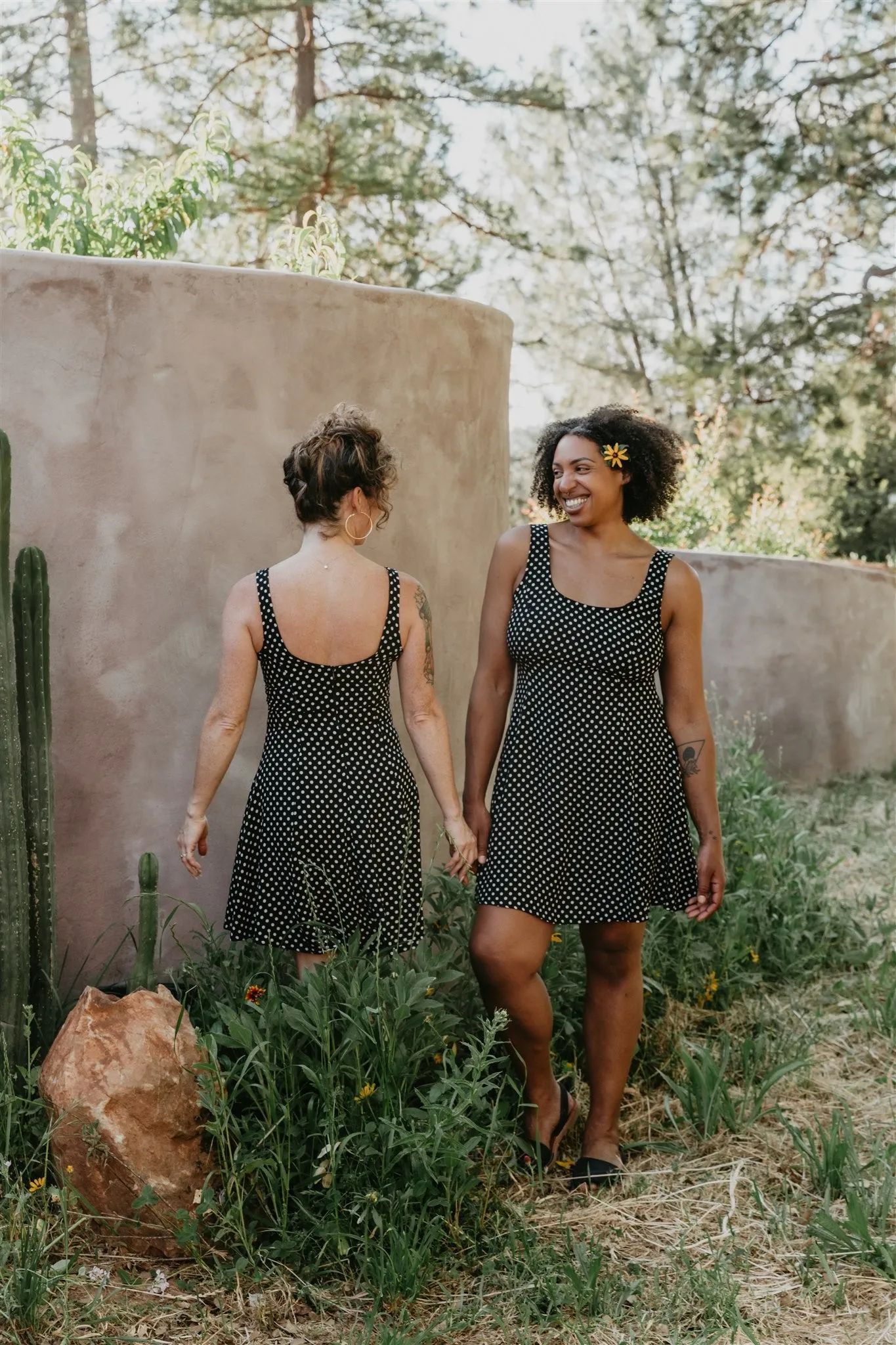 Delana Dress in Black and White Polka Dot Feminine midi gown Relax Cut