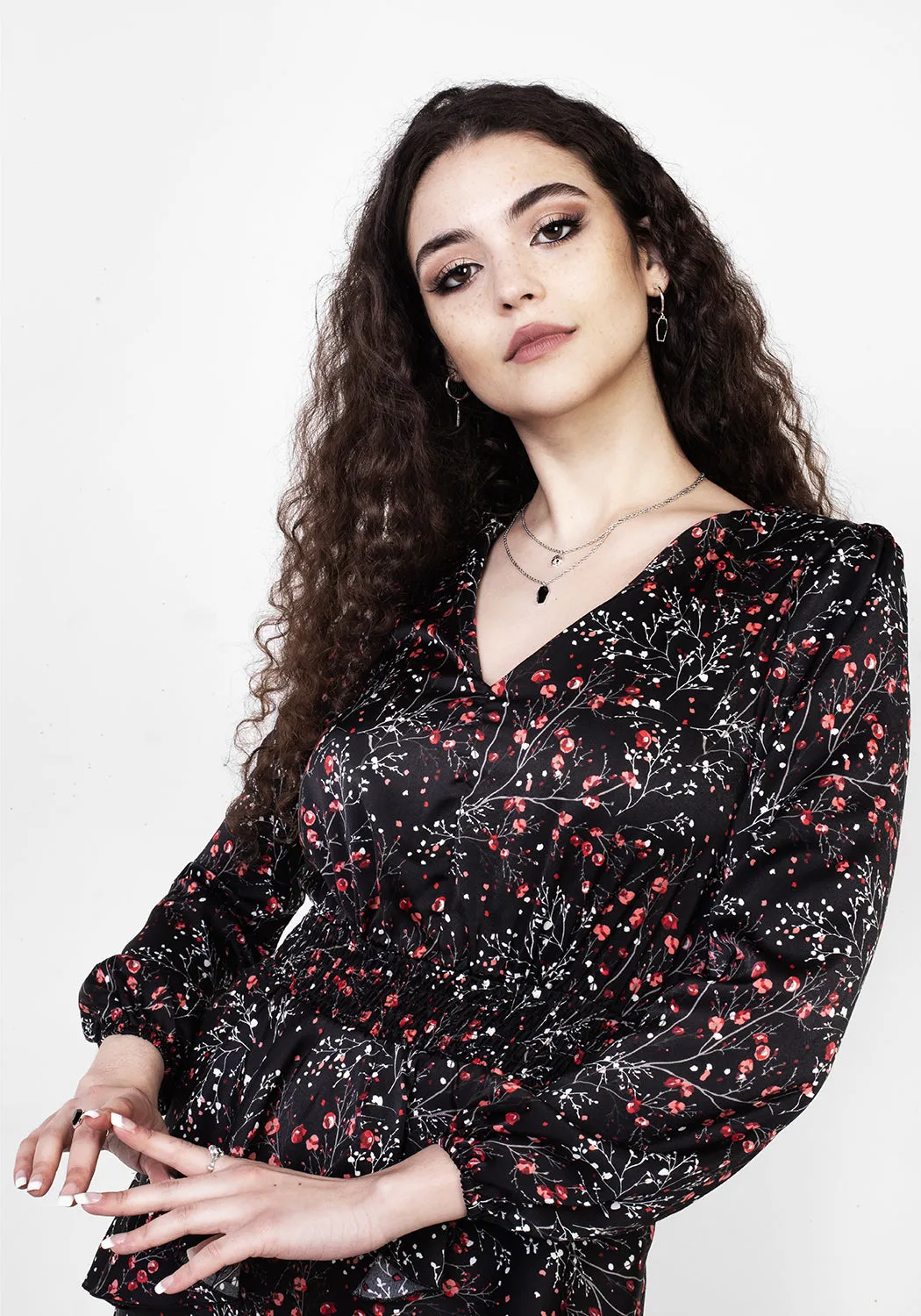 ROSETEARS FRILL PEPLUM MINI DRESS Casual Comfort Belt Waist