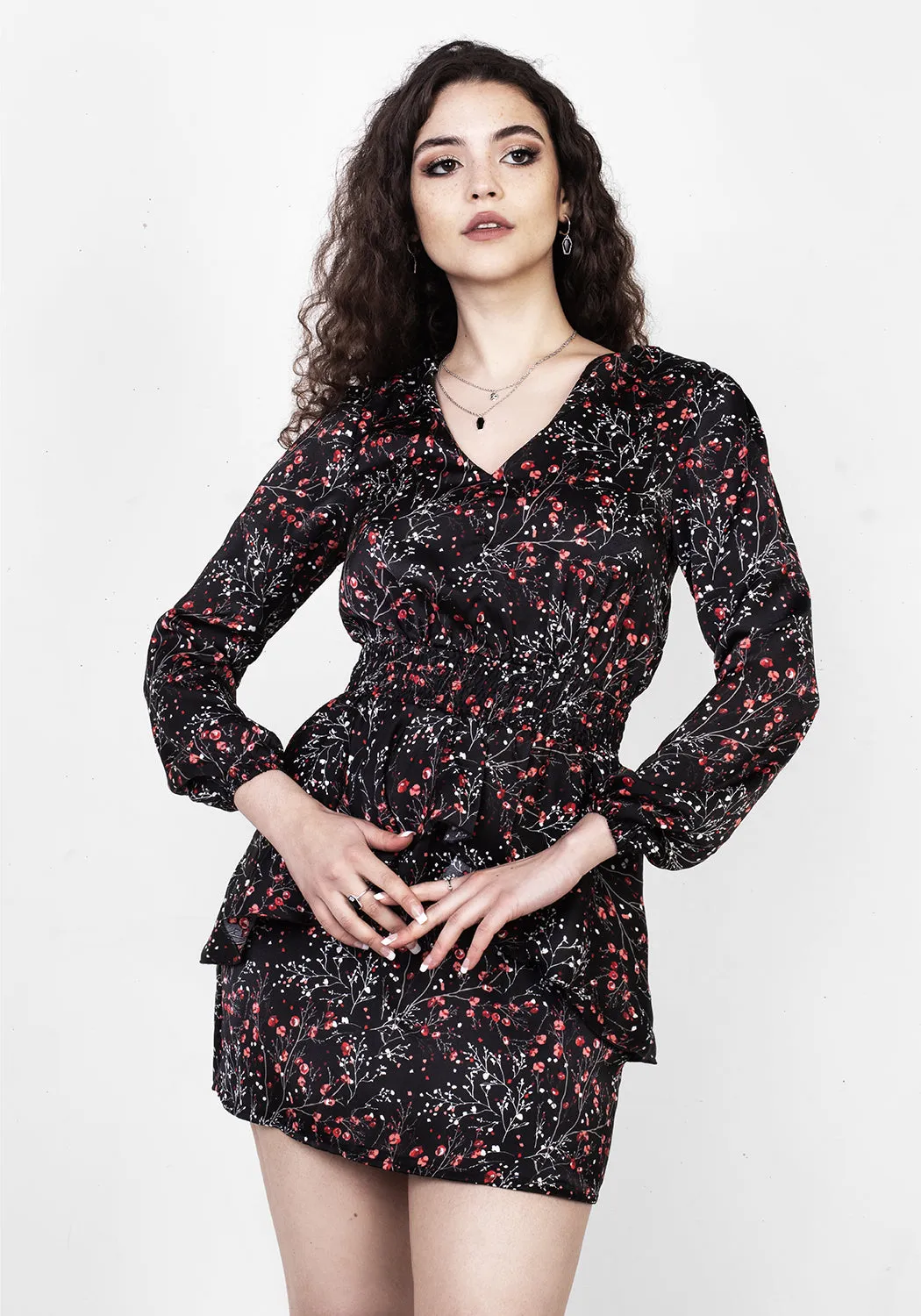 Light Cloud Fine Texture ROSETEARS FRILL PEPLUM MINI DRESS