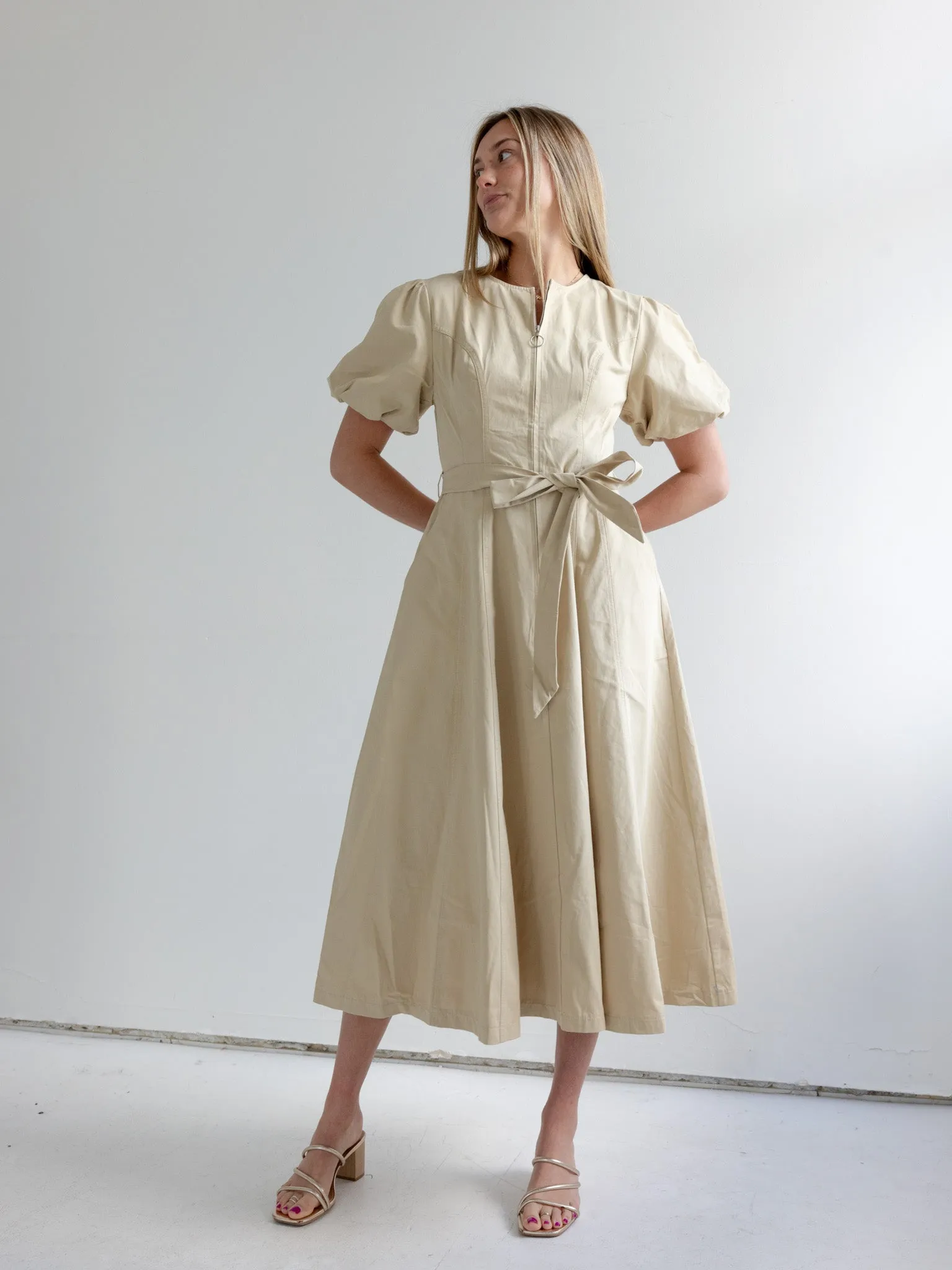 Hadley Woven Dress - Khaki Collared Effortless Comfort