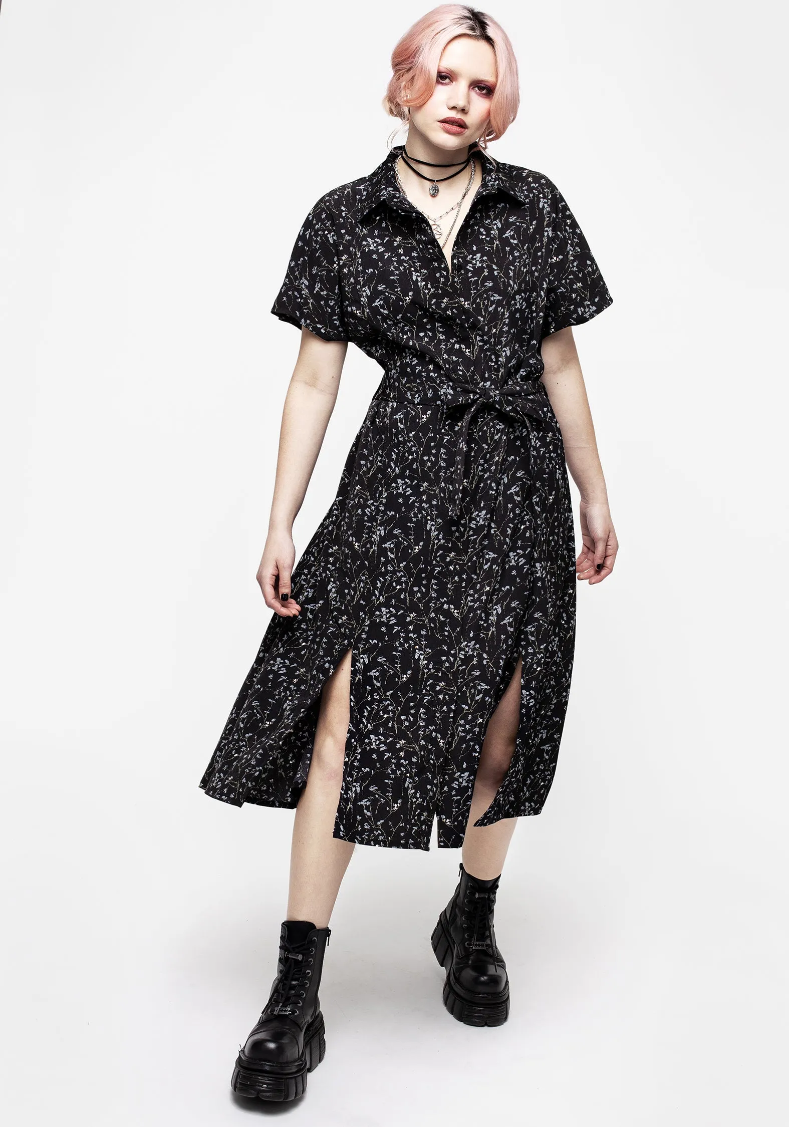 Versatile Mood Delphinium Midi Shirt Dress