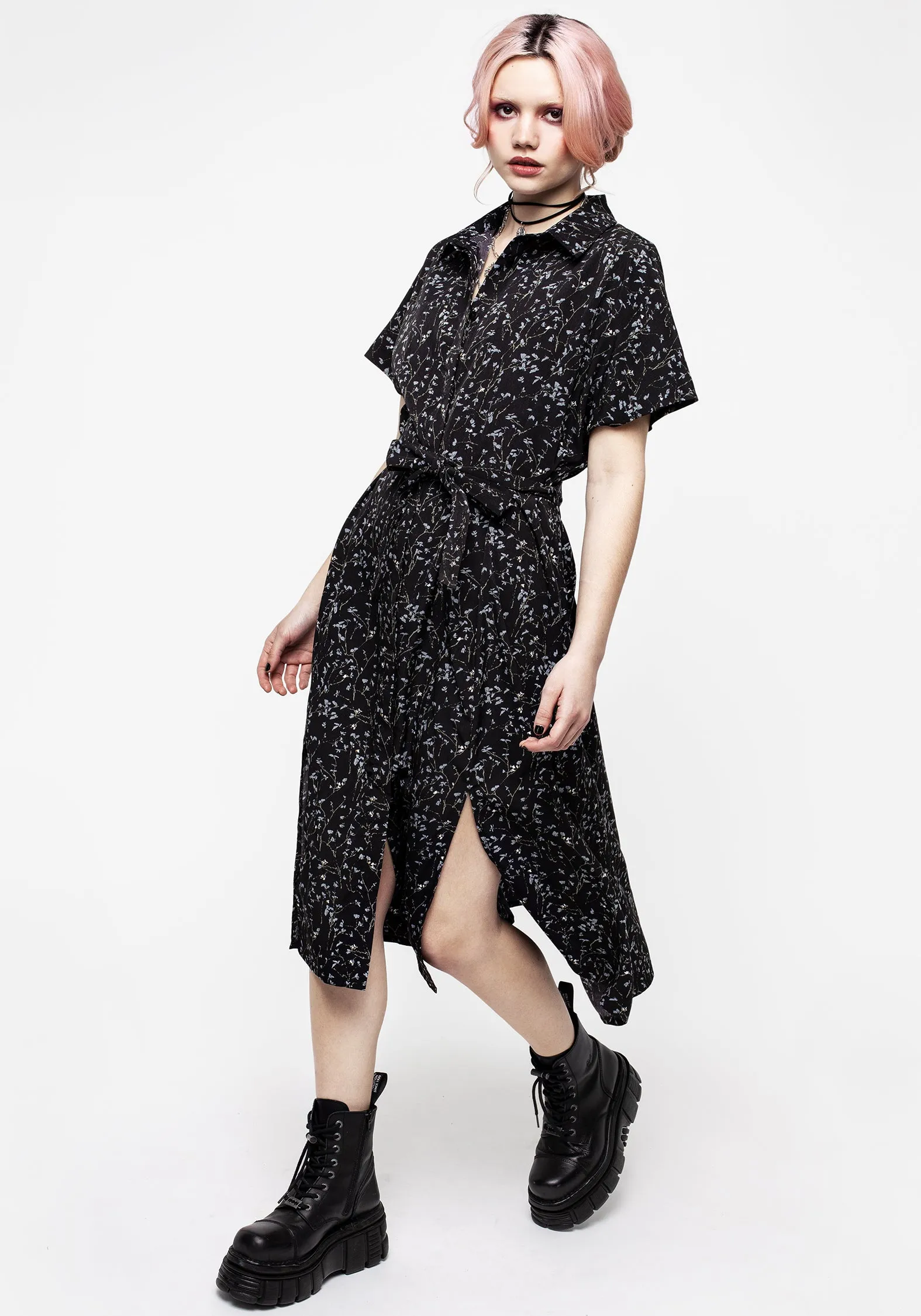 Light Volume Cotton Touch Delphinium Midi Shirt Dress