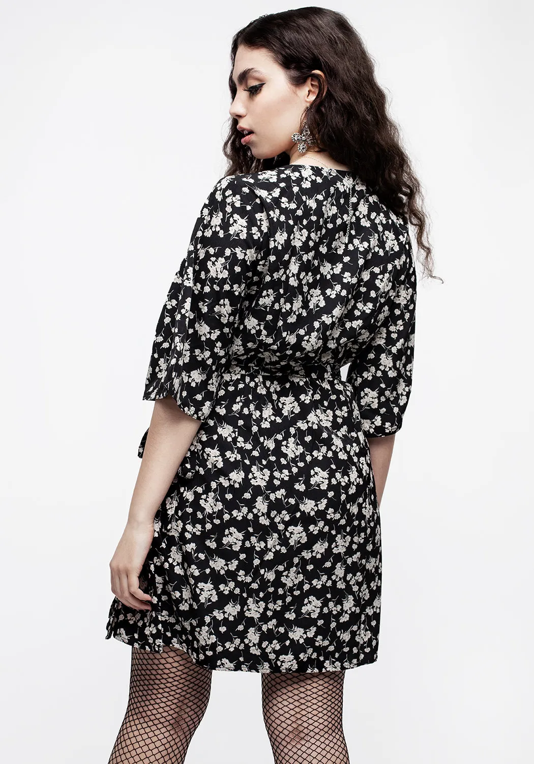 Tonal-Stitching Demeter Print Kimono Mini Dress