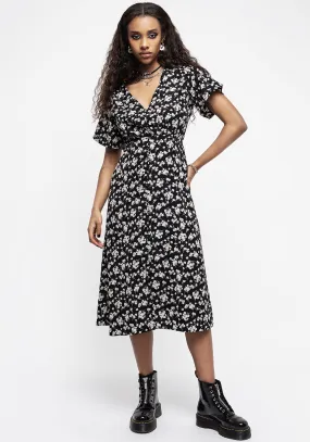Demeter Print V-Neck Button Down Midi Dress Fall Mood