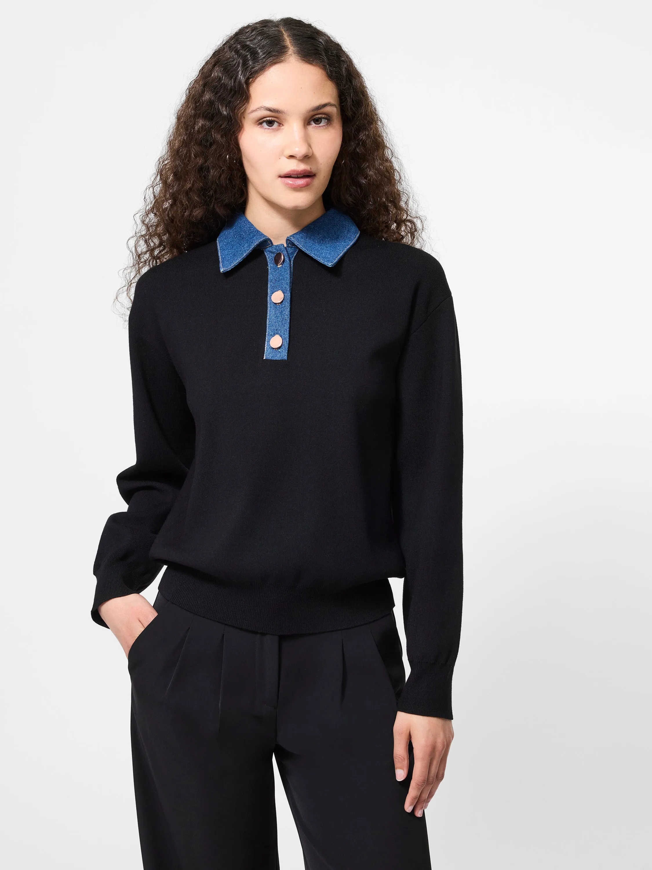 Denim Collar Sweater SnagResistant Surface