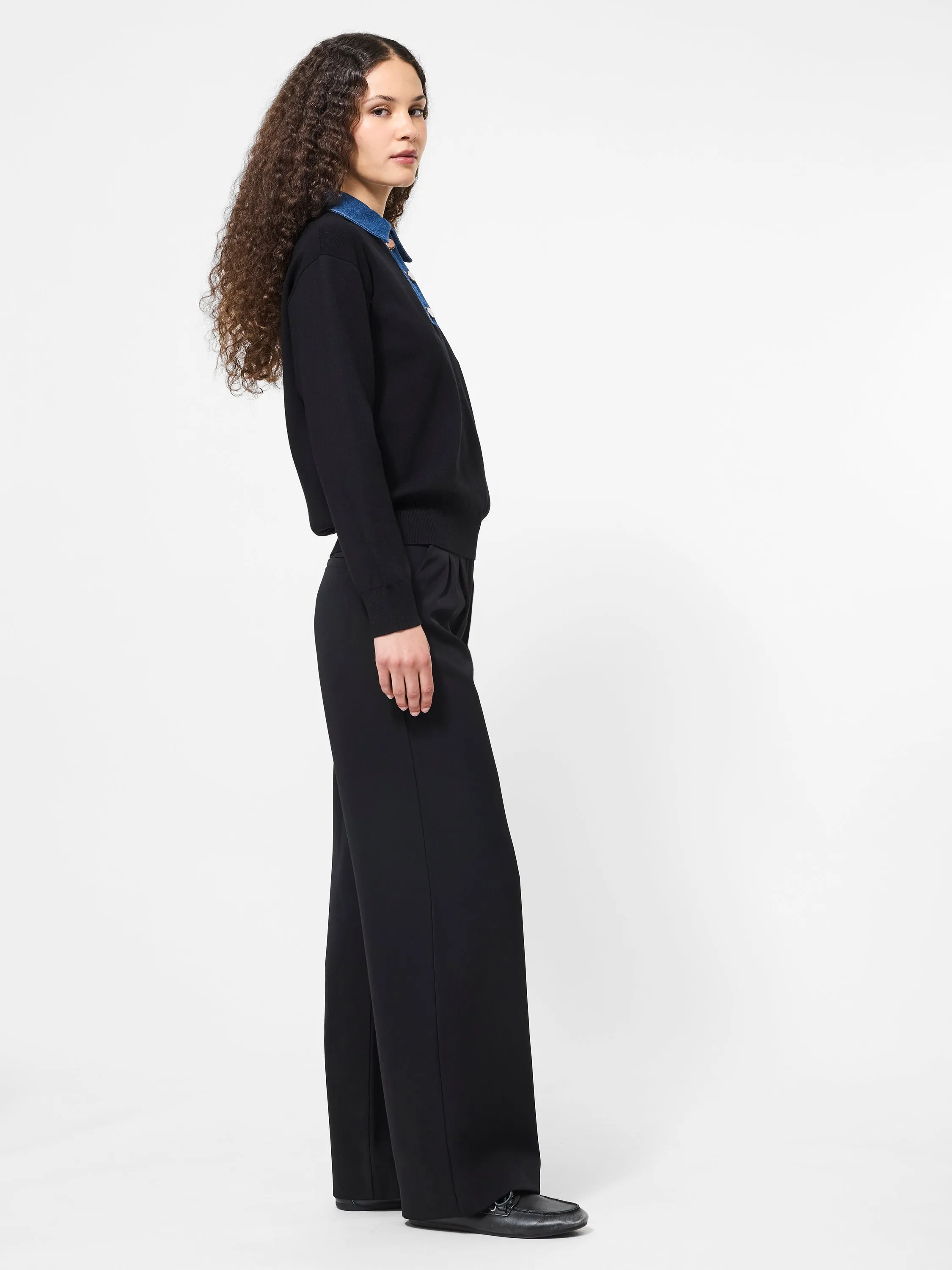 Garment Washed City Casual Style Denim Collar Sweater