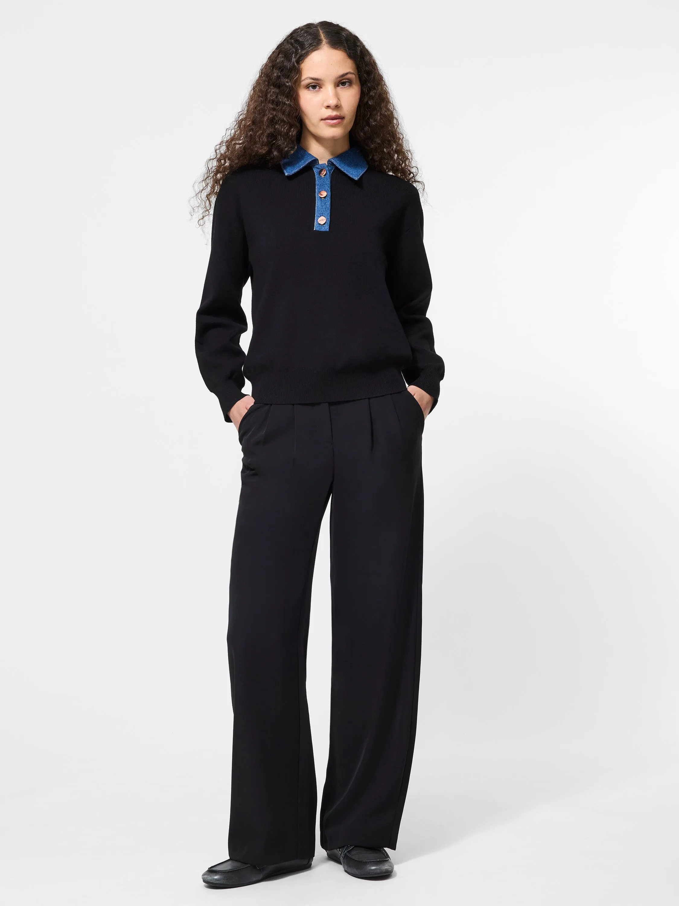 Simple Warmth Denim Collar Sweater