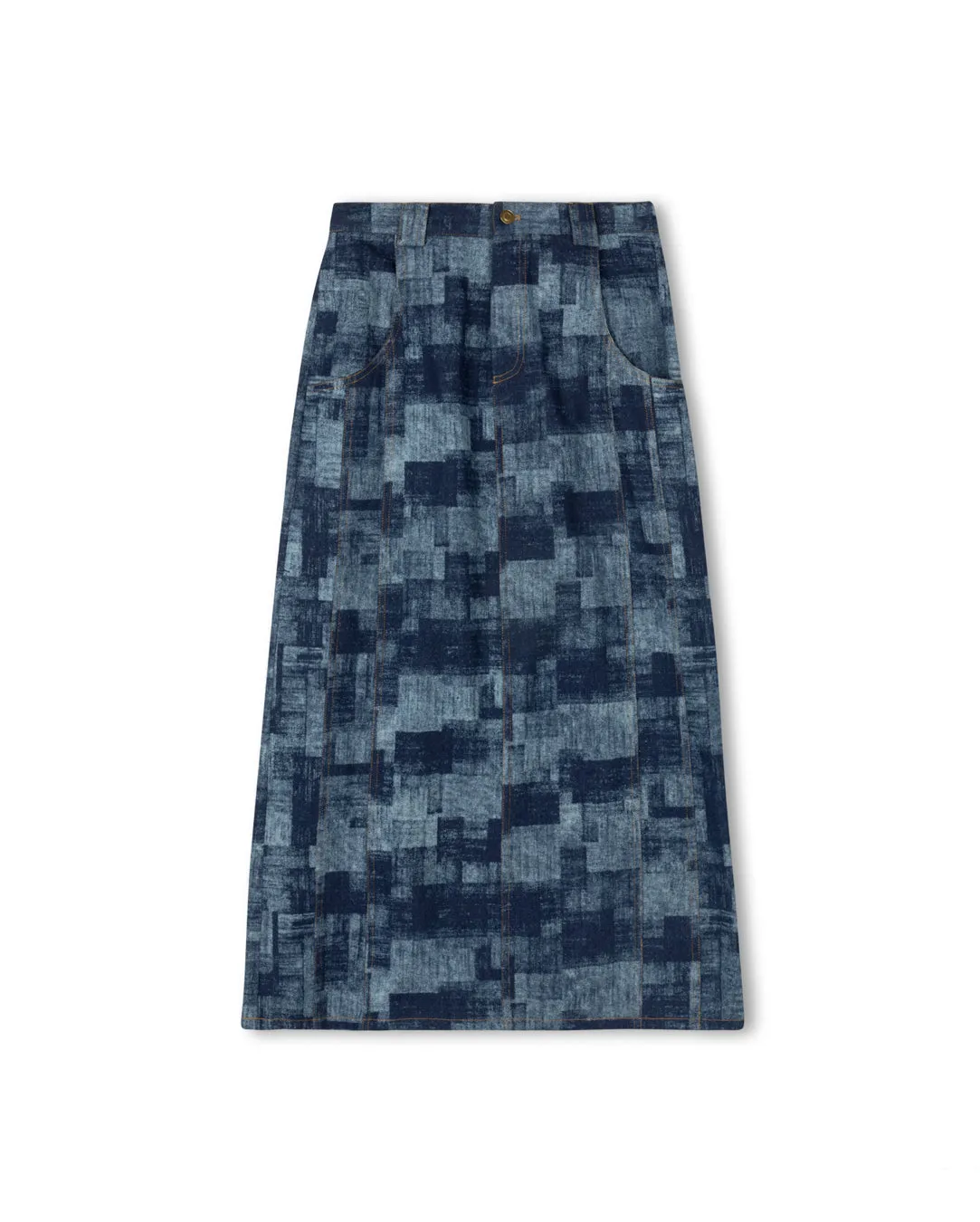 Stylish Vibe Bold Finish Denim Printed Straight Skirt