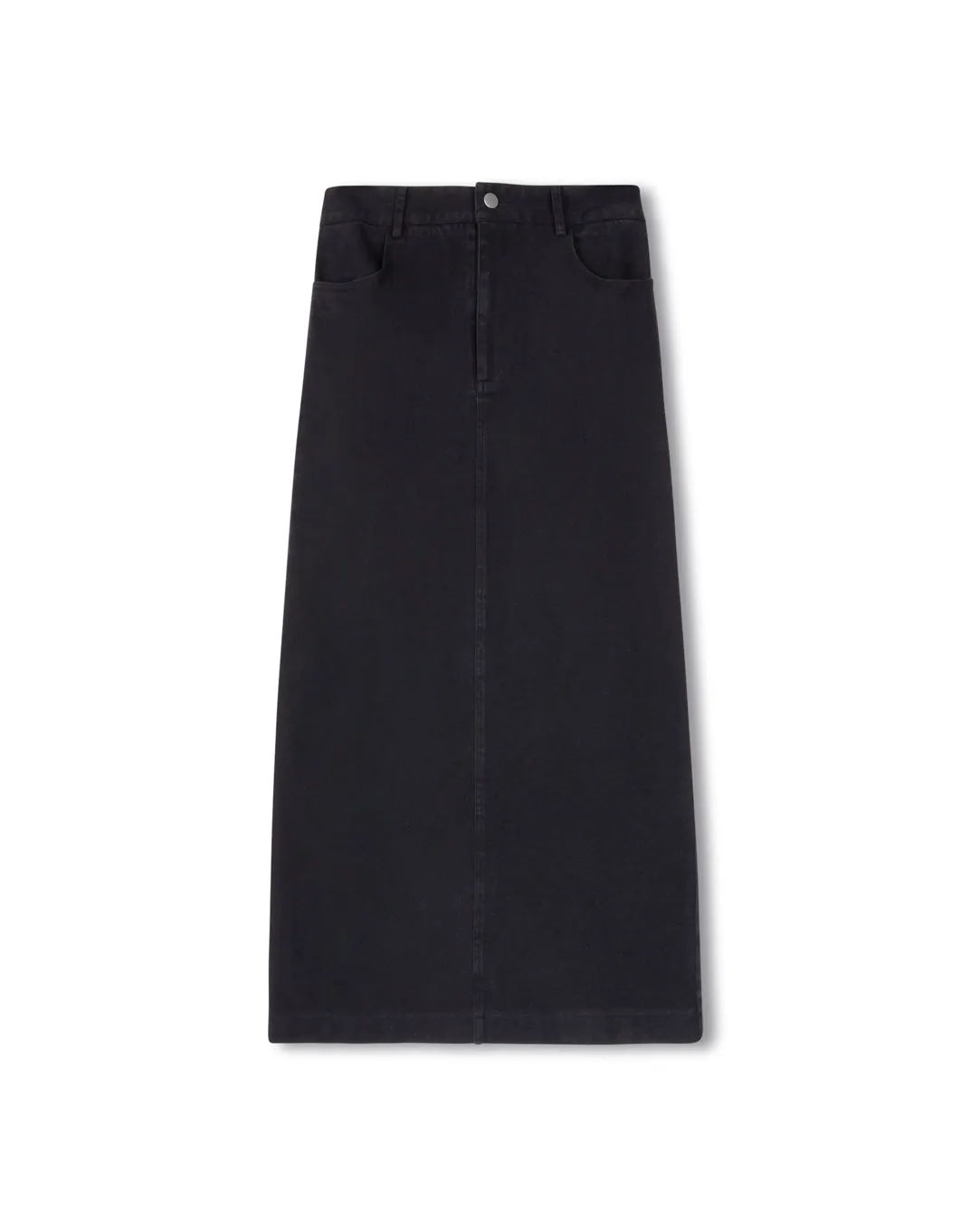 Denim Straight Maxi Skirt Ventilated Panels High Street Fashion