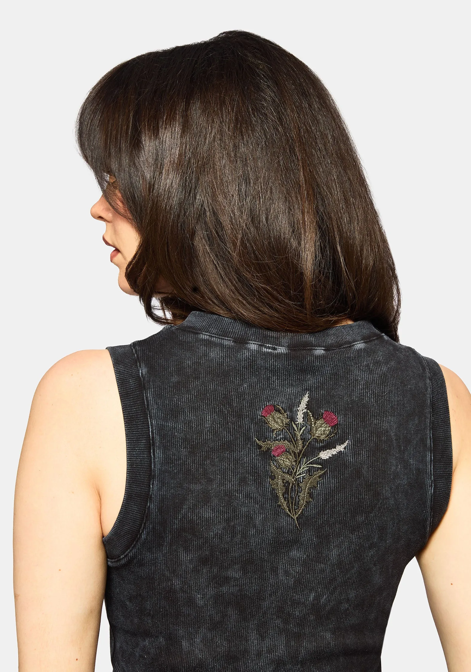 Bold Beauty Despair Cotton Embroidered Acid Wash Ribbed Mini Dress