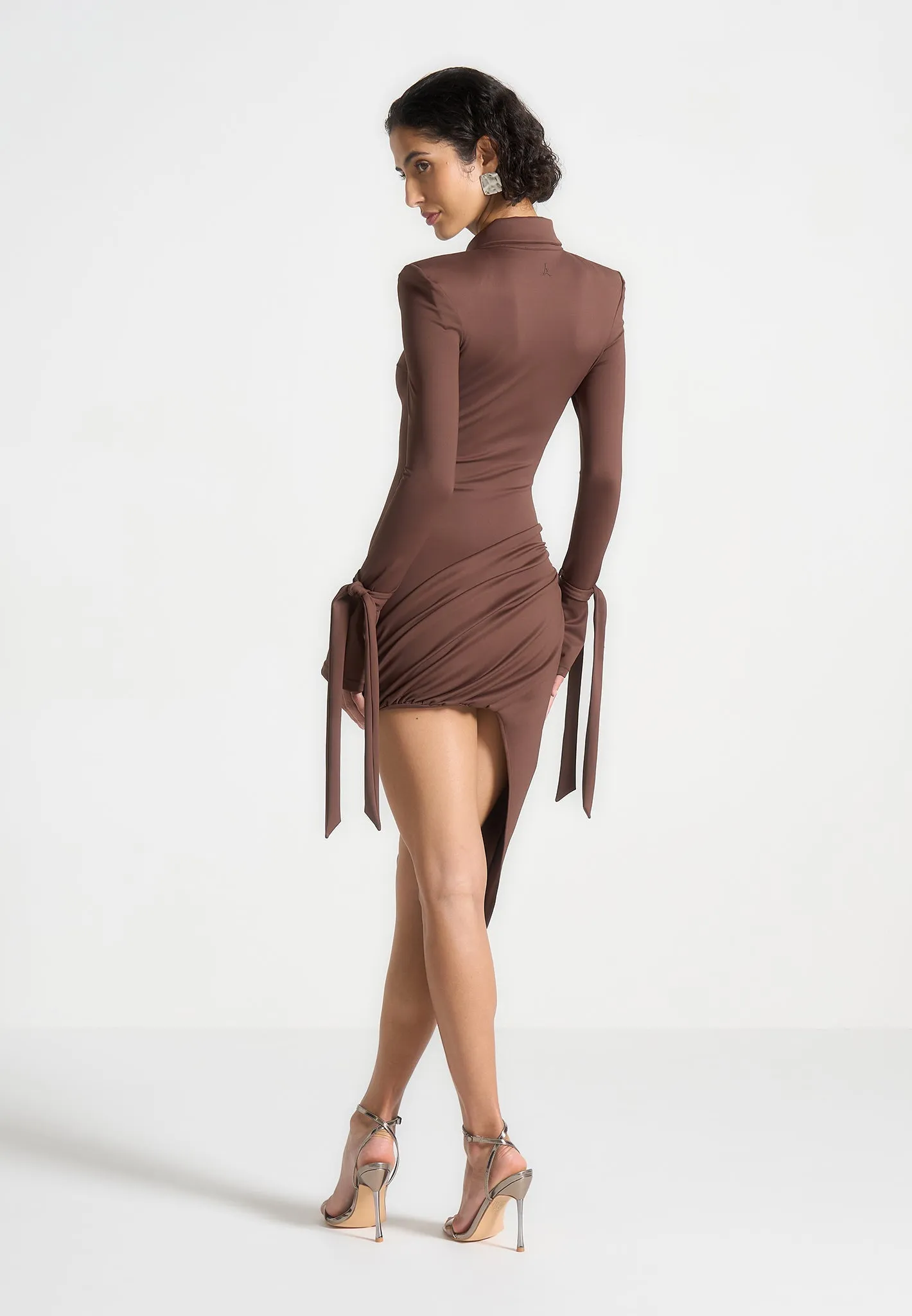 Diane - Draped Asymmetric Mini Dress - Brown Easy Lovely Practical work-to-play piece