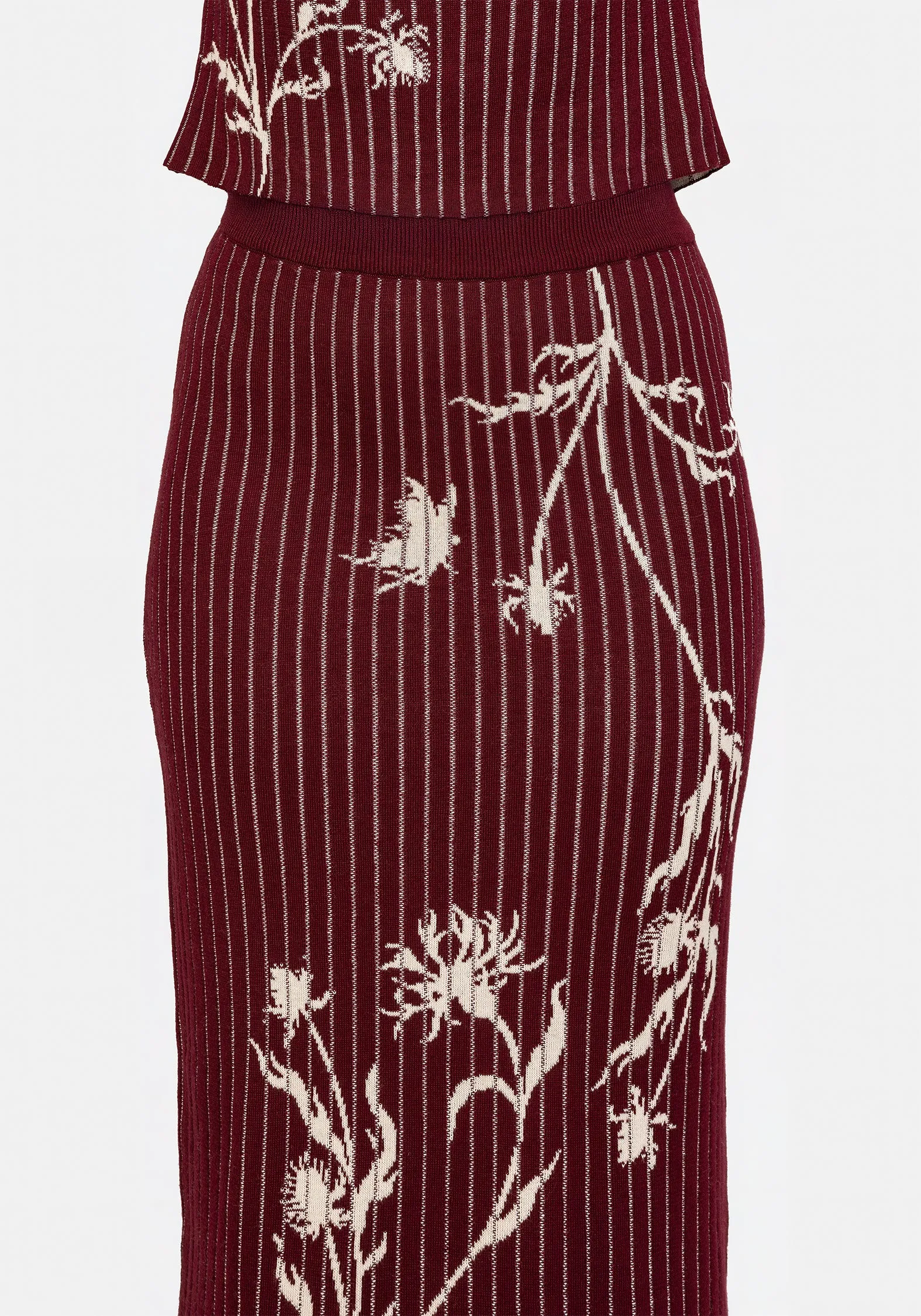 Diastella Floral Jacquard Rib Knit Maxi Skirt Twisted Cable Pattern Shrink Resistant Process