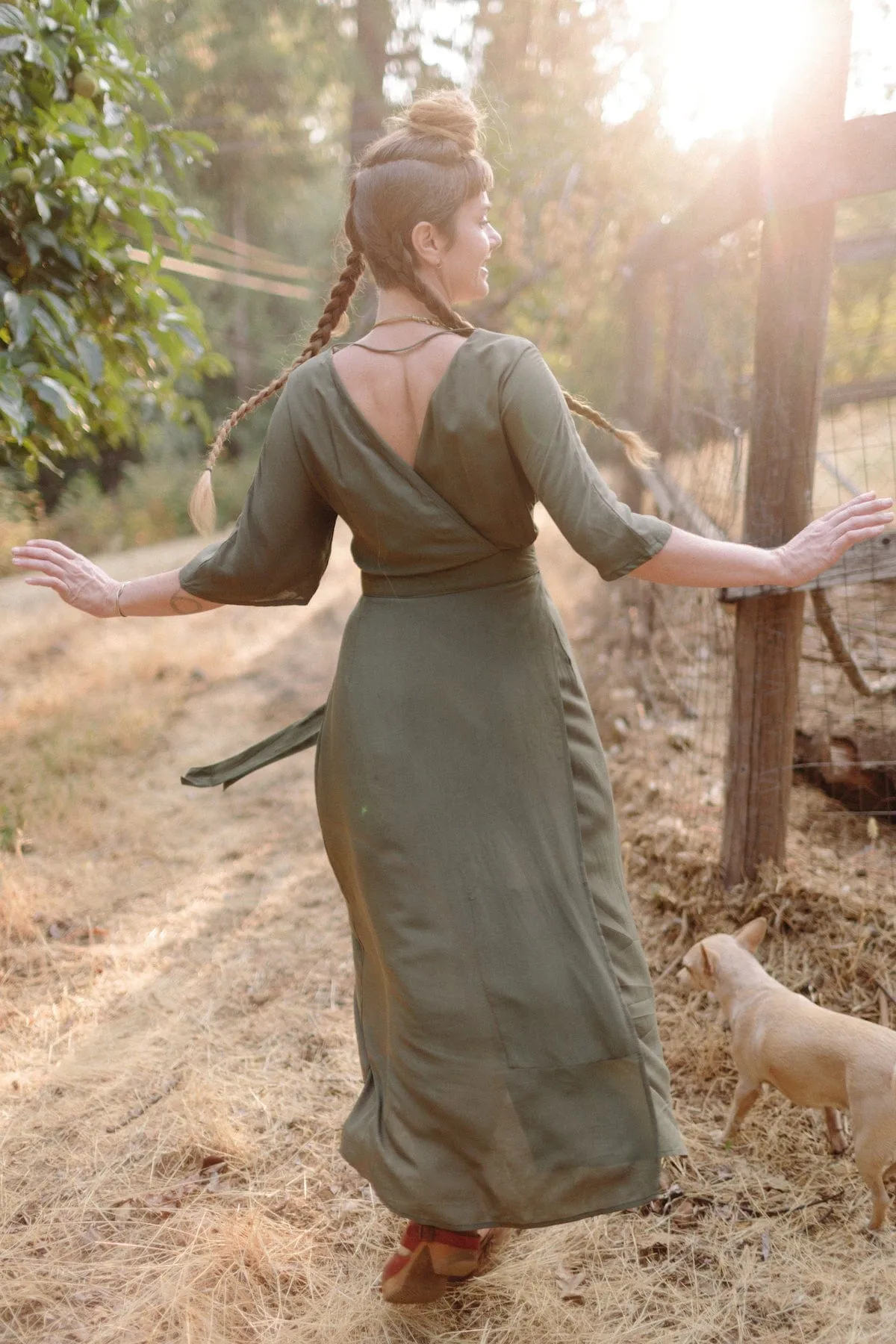 Flowy Layers Lightweight Piece Diana Dress in Olive Green Challis