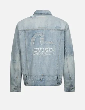 Distressed Seagull Deconstructed Loose Fit Denim Jacket Classic Hoodie