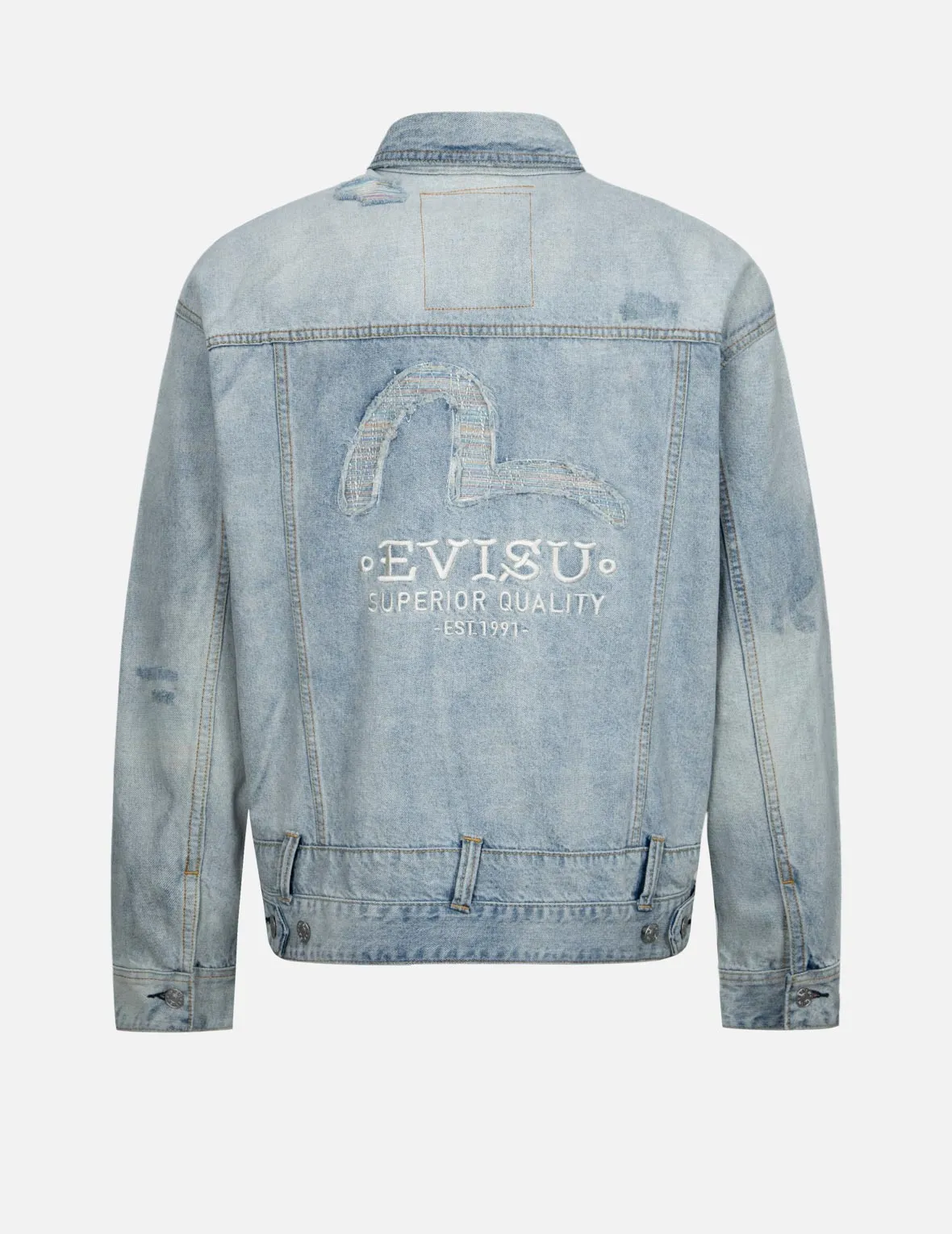 Distressed Seagull Deconstructed Loose Fit Denim Jacket NonChafingTrim Office Attire