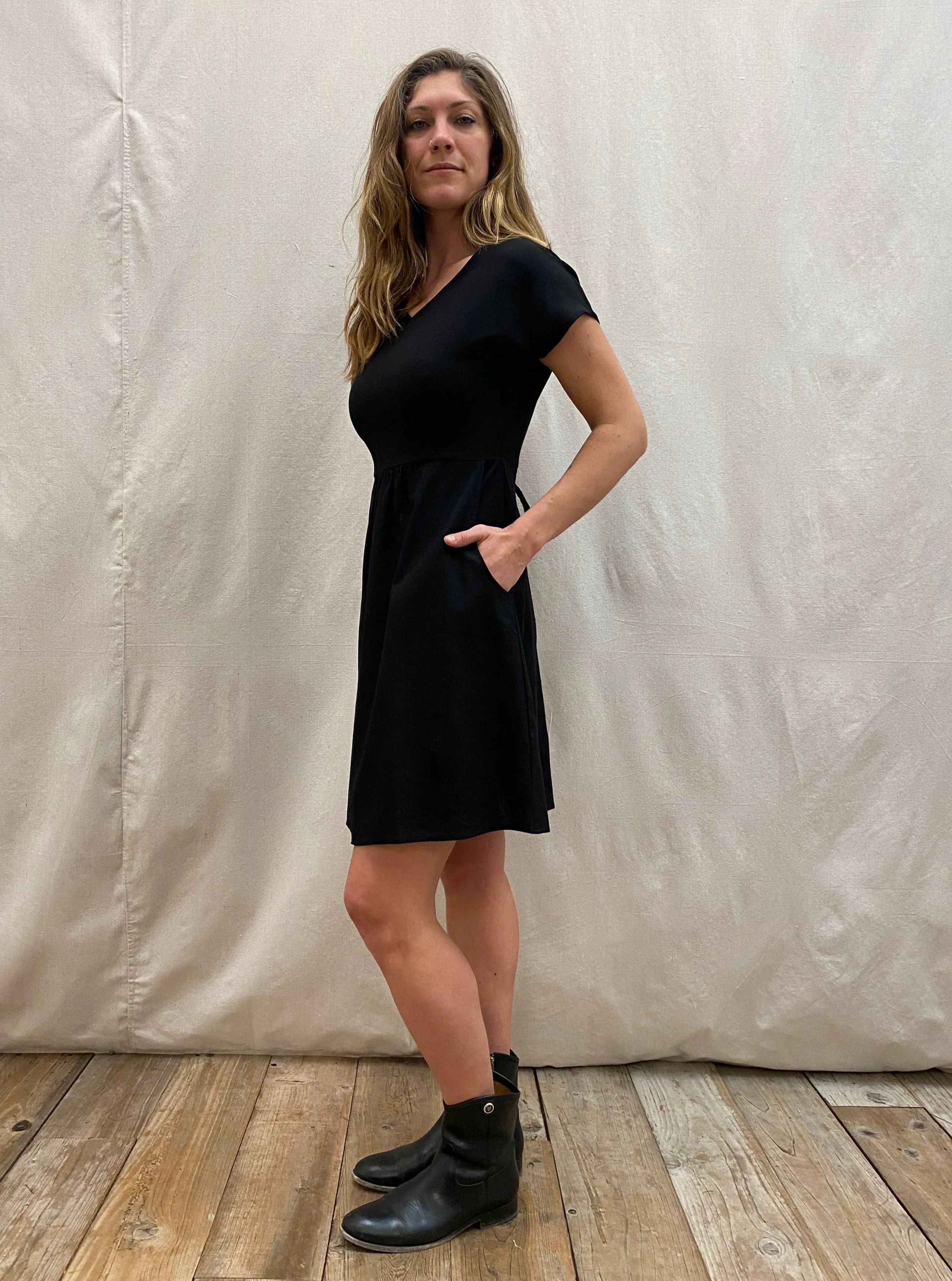 Easy Comfort Dolman Dress in Black Linen