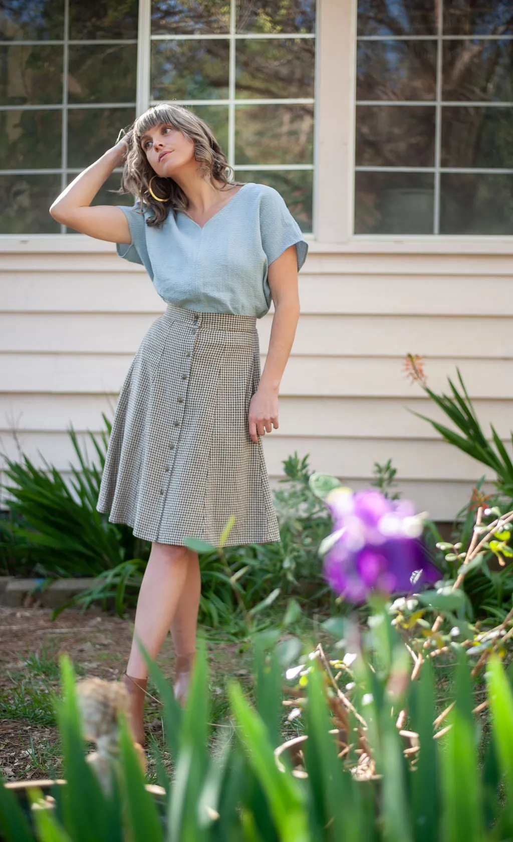 Chic Comfort Layered Style Dolman Top in BB Blue Texture Cotton