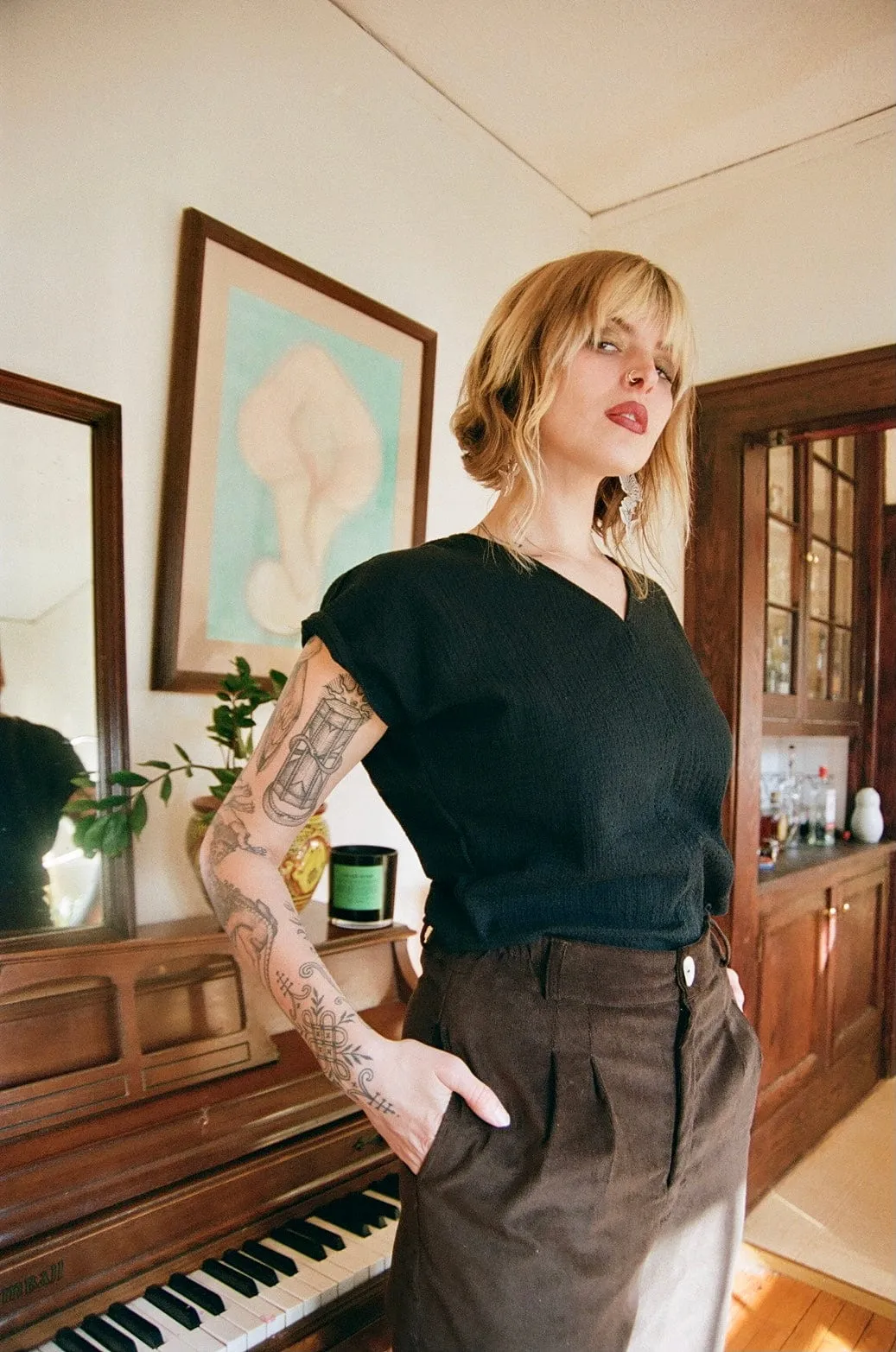 Dolman Top in Black Texture Effortless Wear