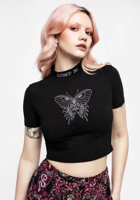 NonRestrictive Fit Sporty Top Dolore Rib Embroidered Crop Top