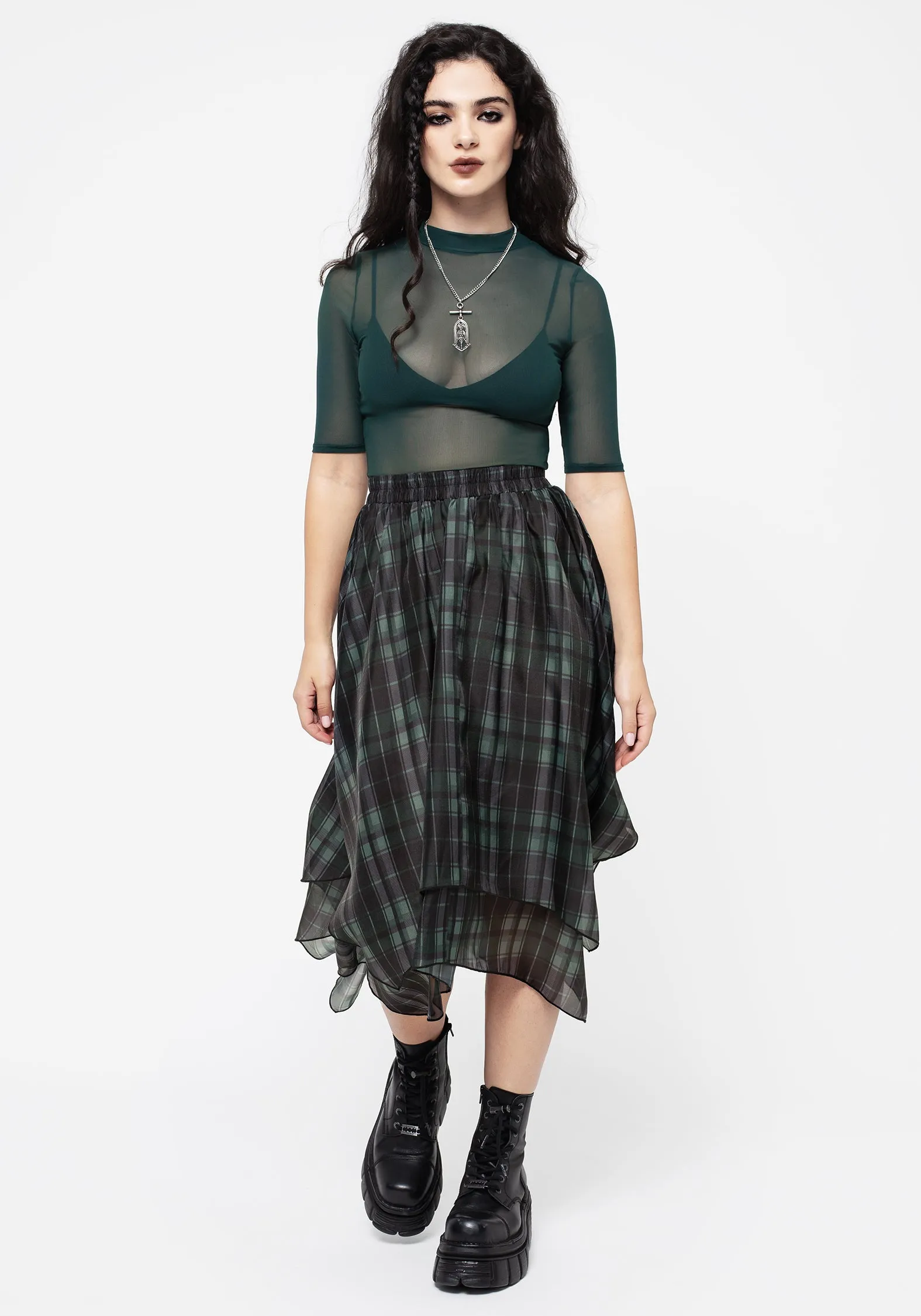 Aesthetic Look Checkmate Layered Organza Handkerchief Hem Skirt