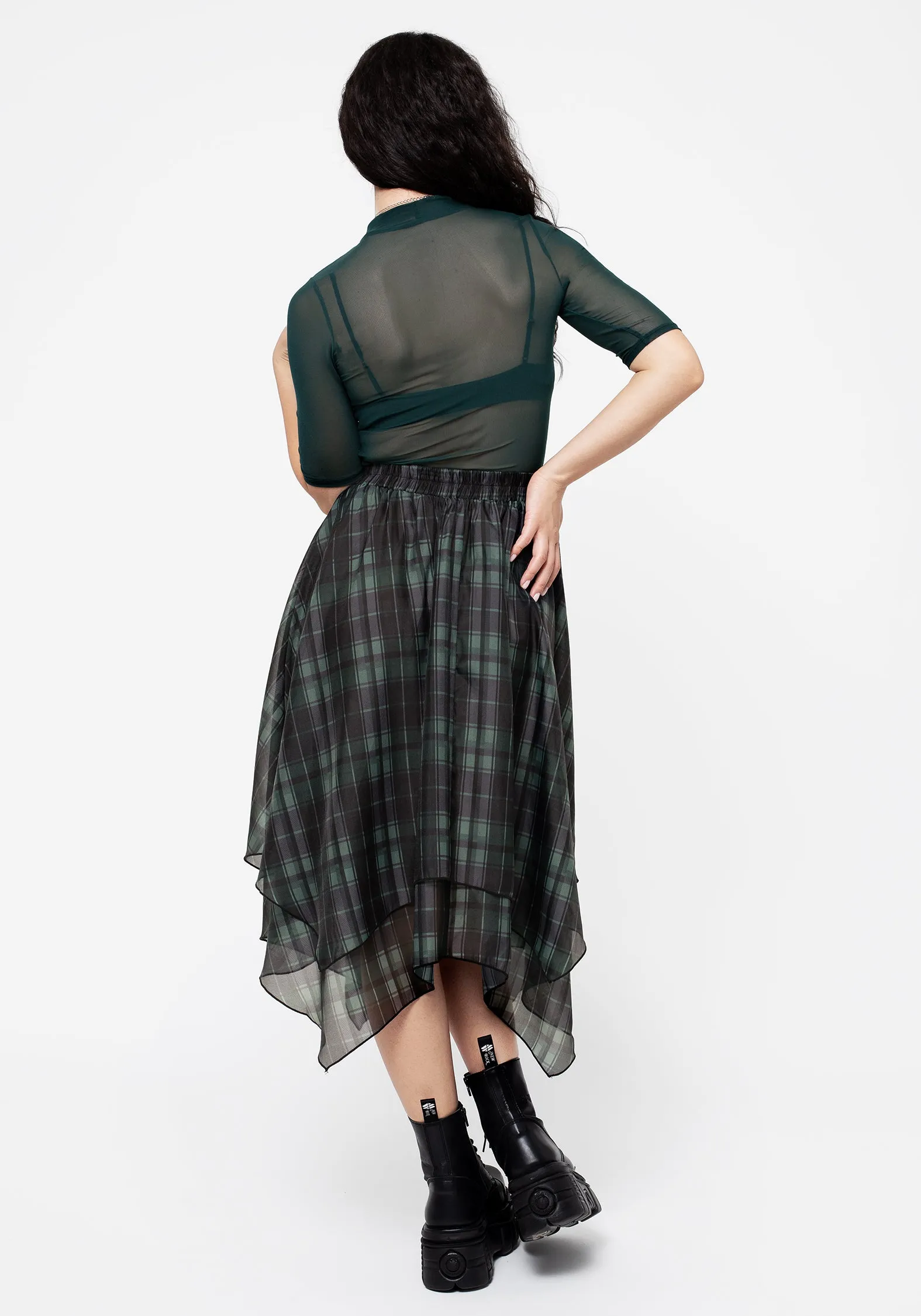 Checkmate Layered Organza Handkerchief Hem Skirt SoftCottonBlend Sleek Look