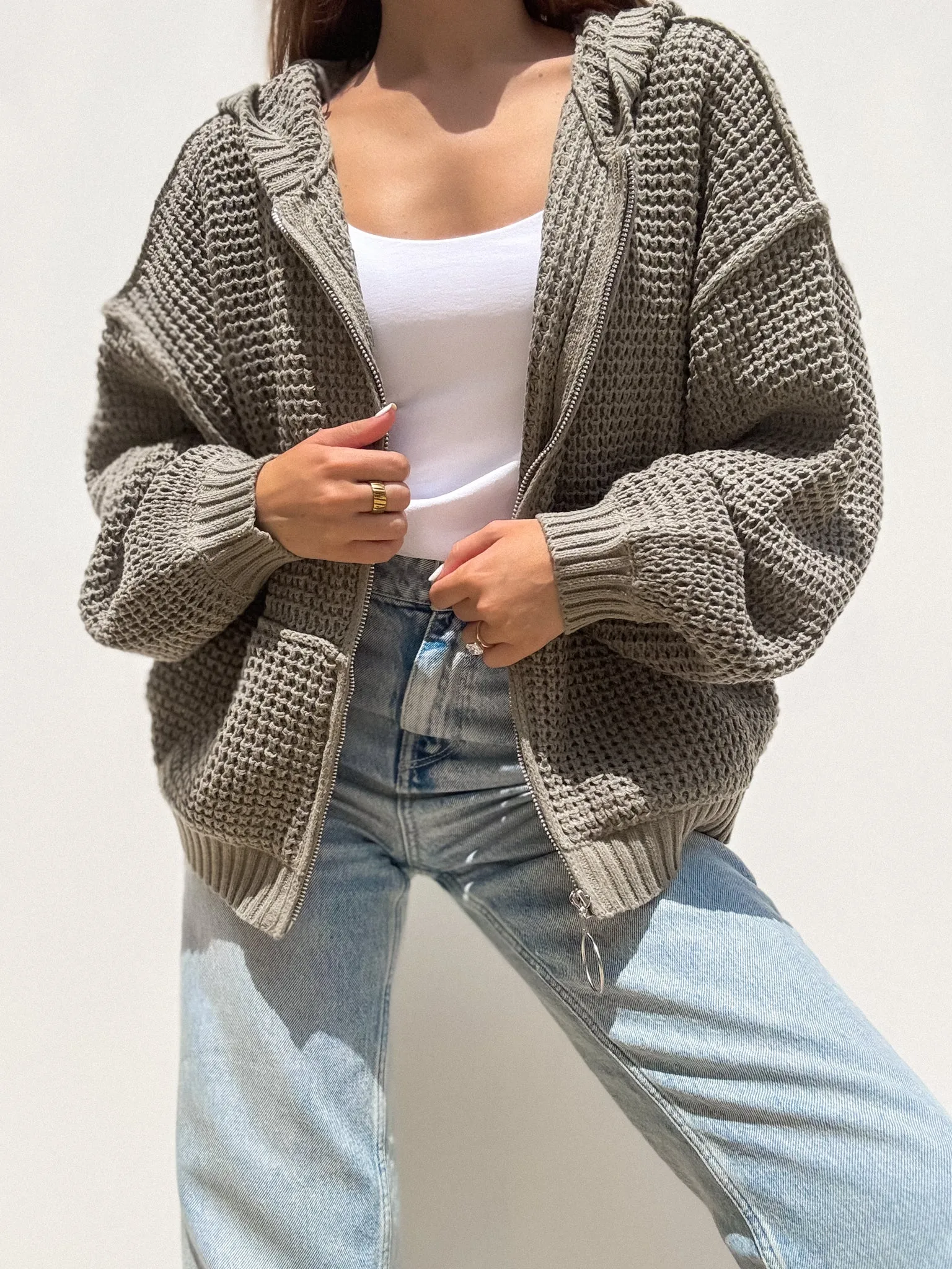HighDensity Knit On The Go Knit Zip Up Sweater in Sage - Final Sale