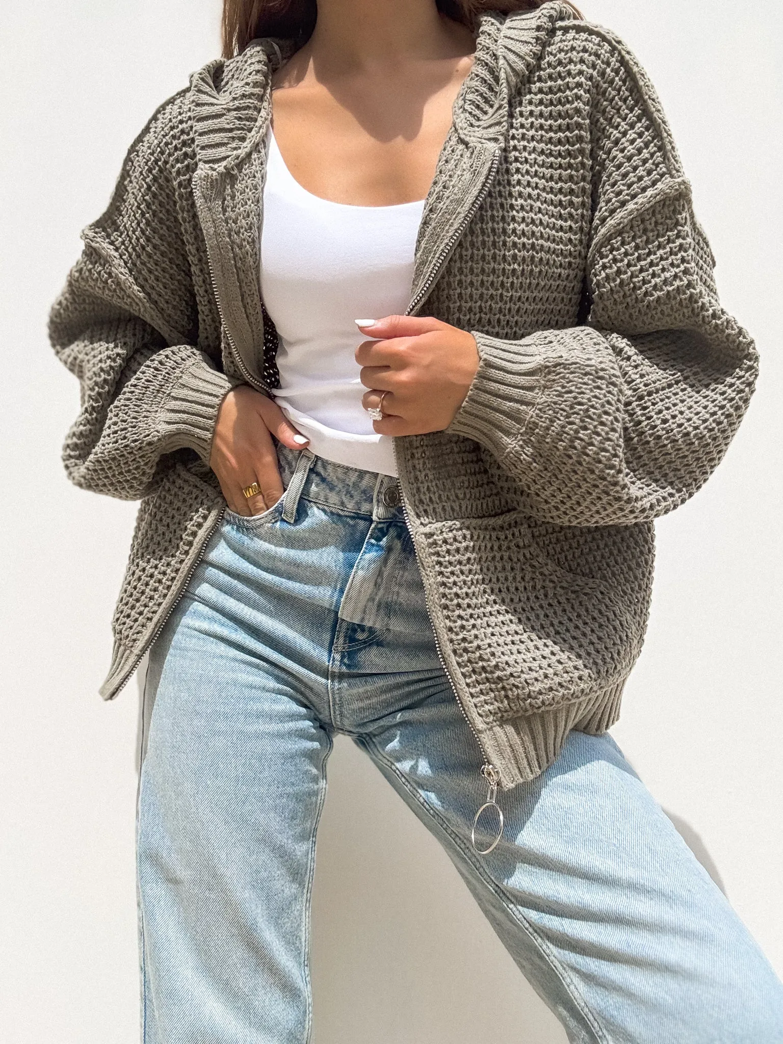 On The Go Knit Zip Up Sweater in Sage - Final Sale Tagless Labeling Travel Layer