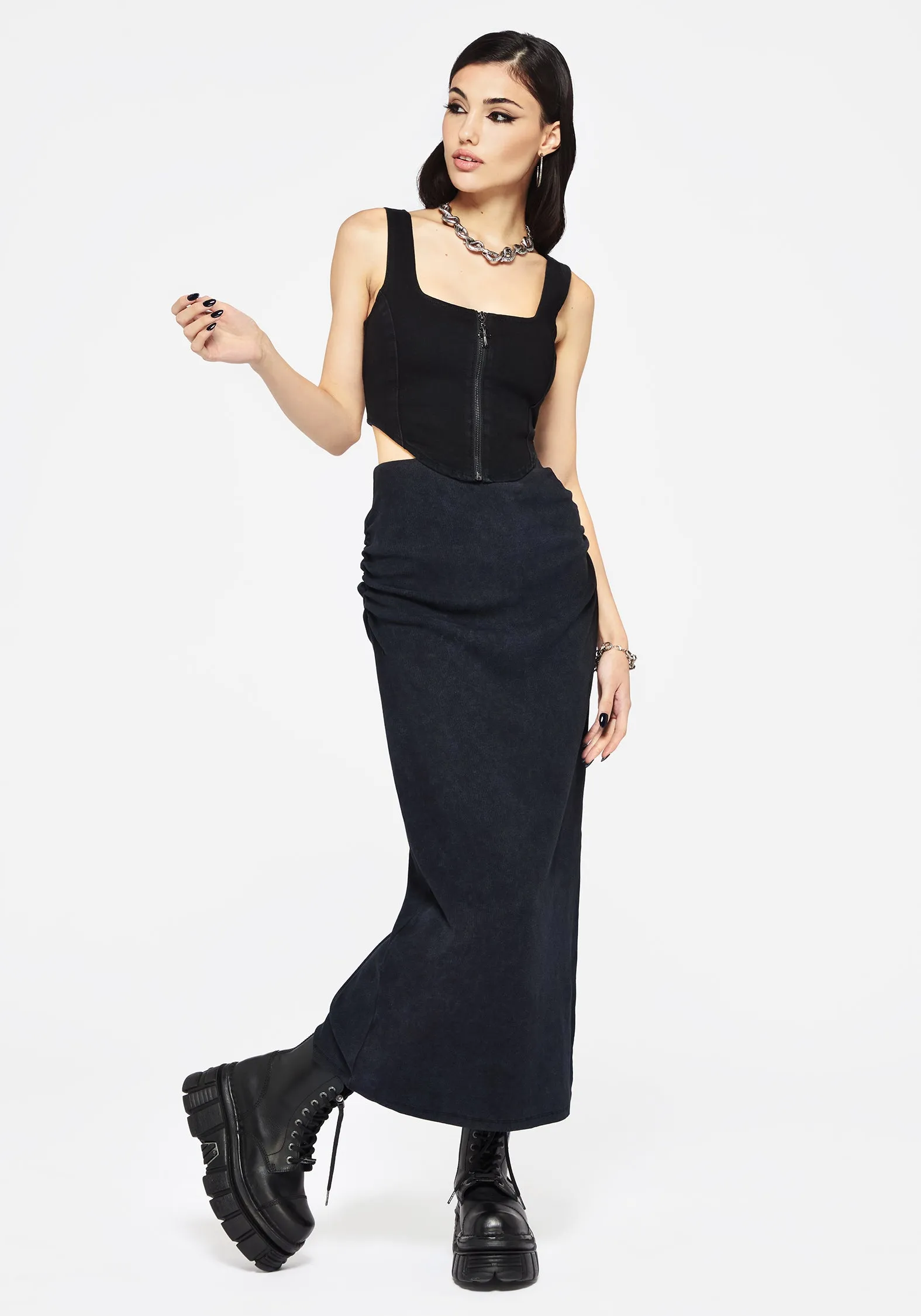 Soft Focus Christina Washed Rib Cotton Maxi Skirt