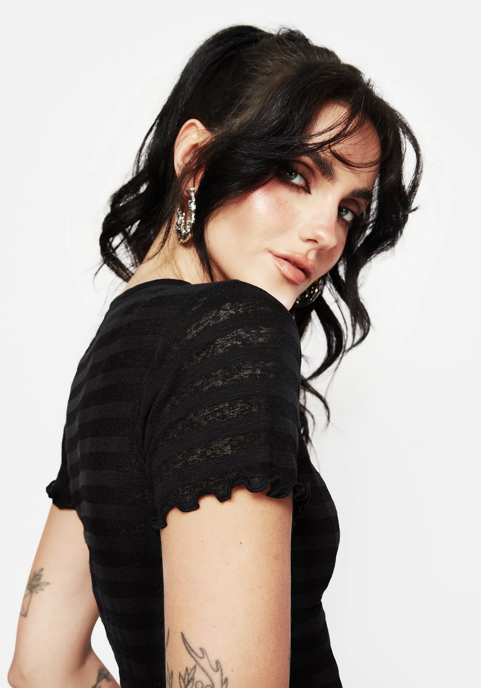 Relaxed Fit Shirt QuickDry Technology Gomez Lettuce Hem Jersey Crop Tee