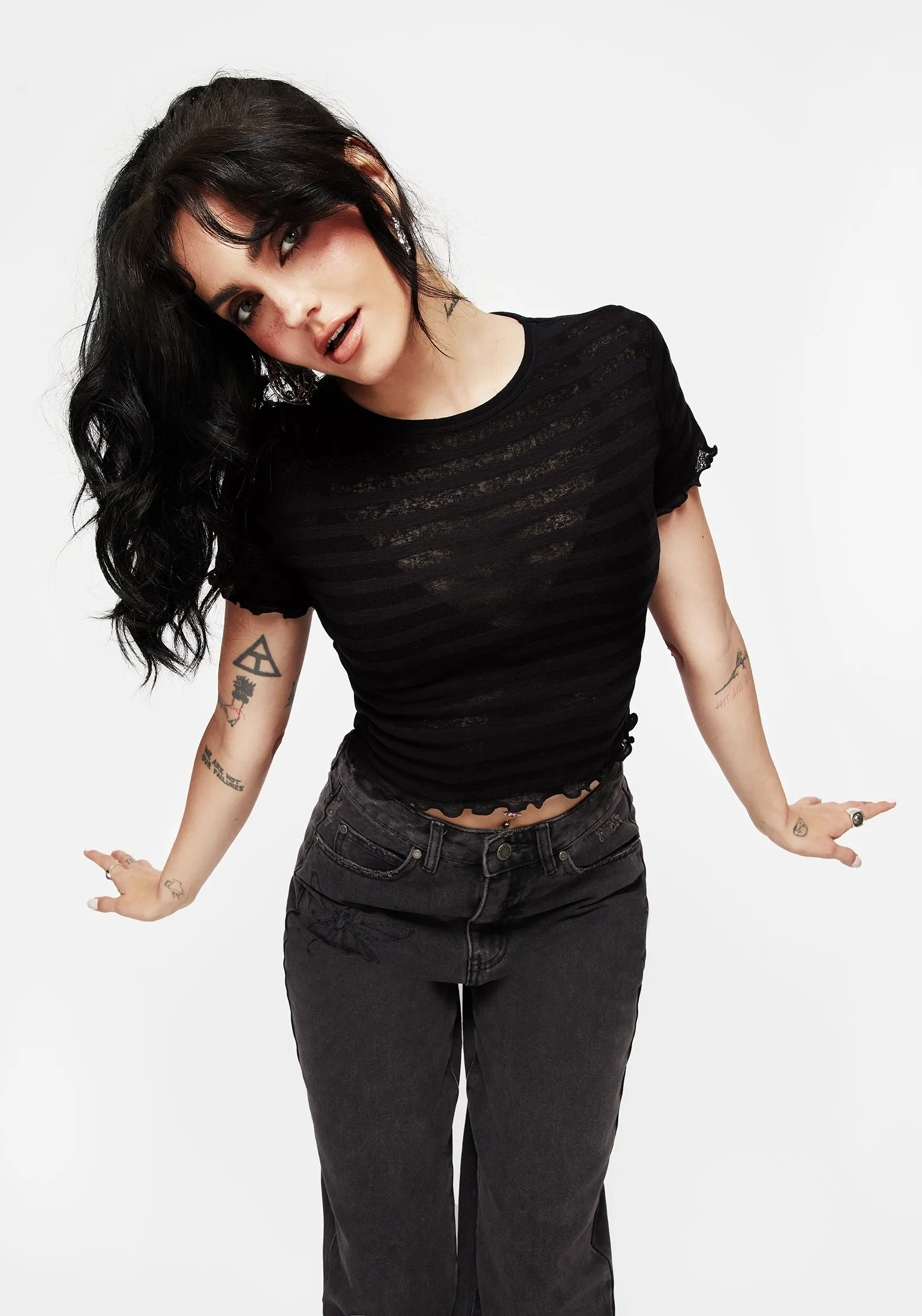 Gomez Lettuce Hem Jersey Crop Tee Reflective details