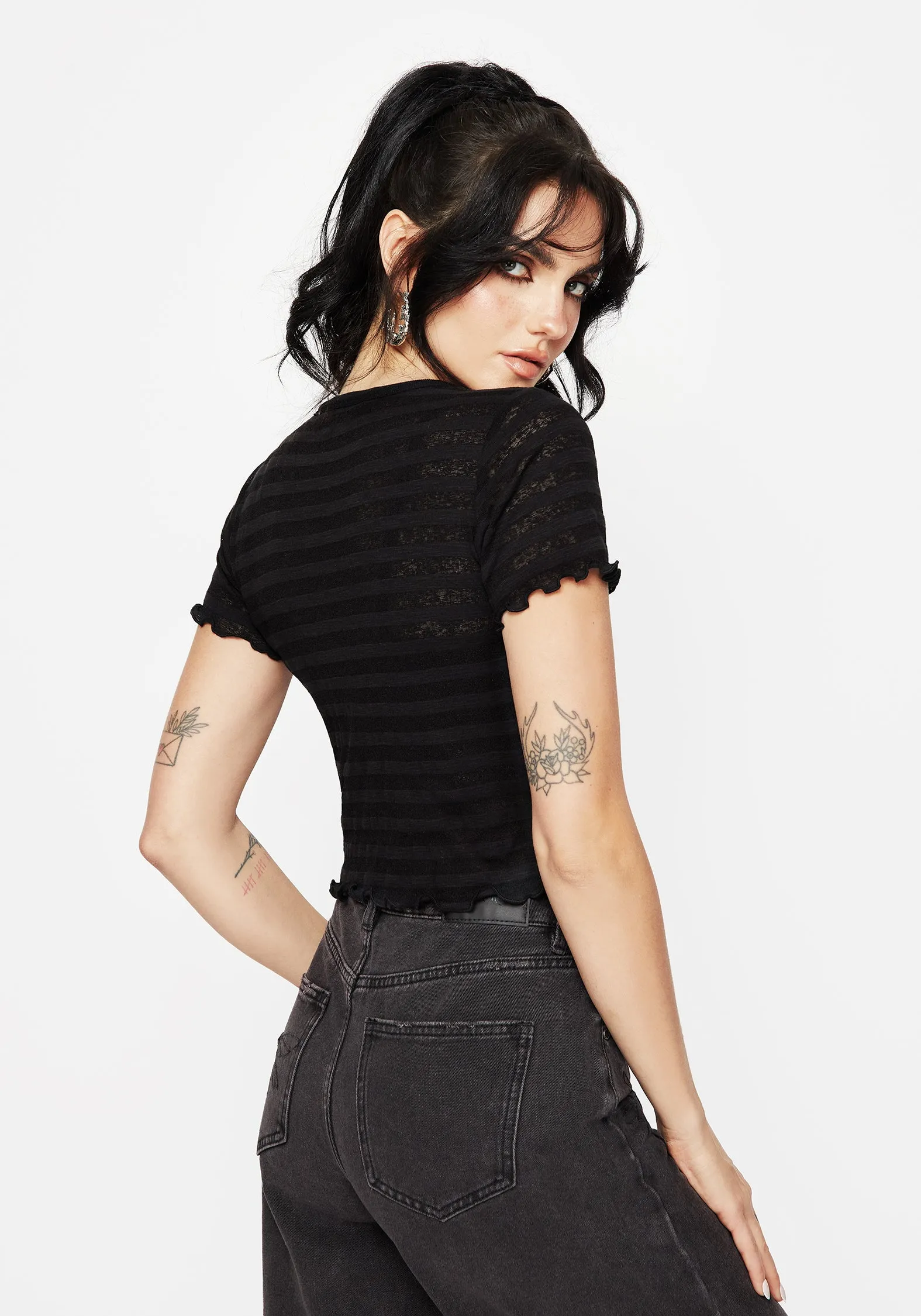 DoubleLayeredCollar Gomez Lettuce Hem Jersey Crop Tee