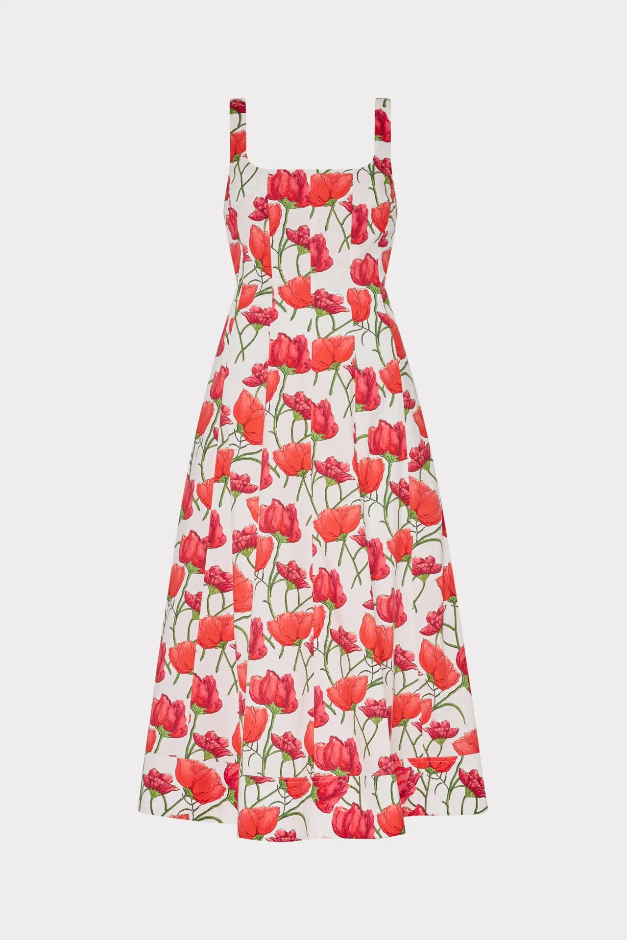 Nia Red Peonia Poplin Midi Dress Flexible Piece