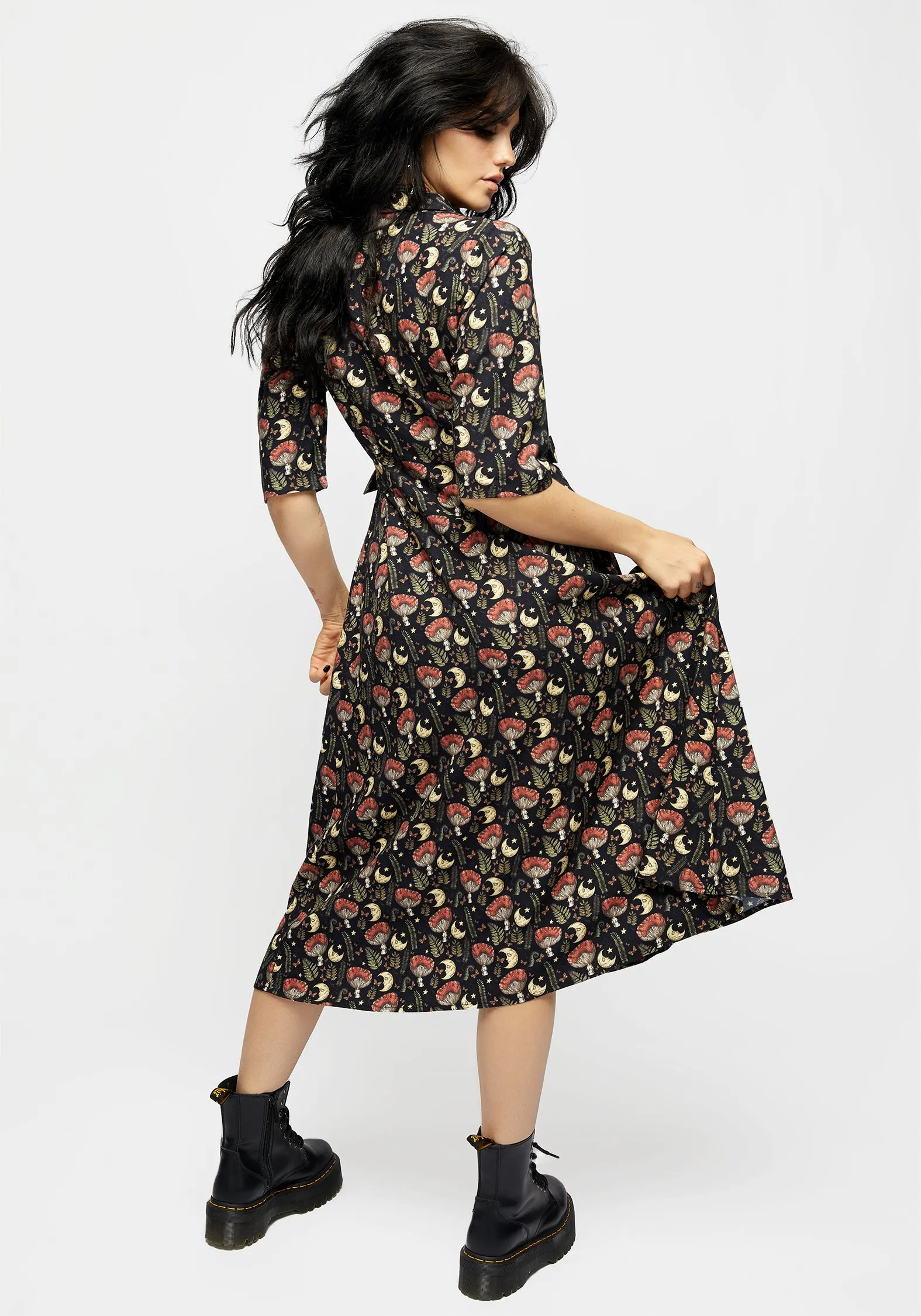 Dreamfast Mushroom Moon Print Midi Shirt Dress Classic Layer