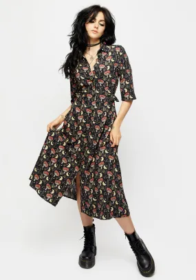 Dreamfast Mushroom Moon Print Midi Shirt Dress Feminine Look