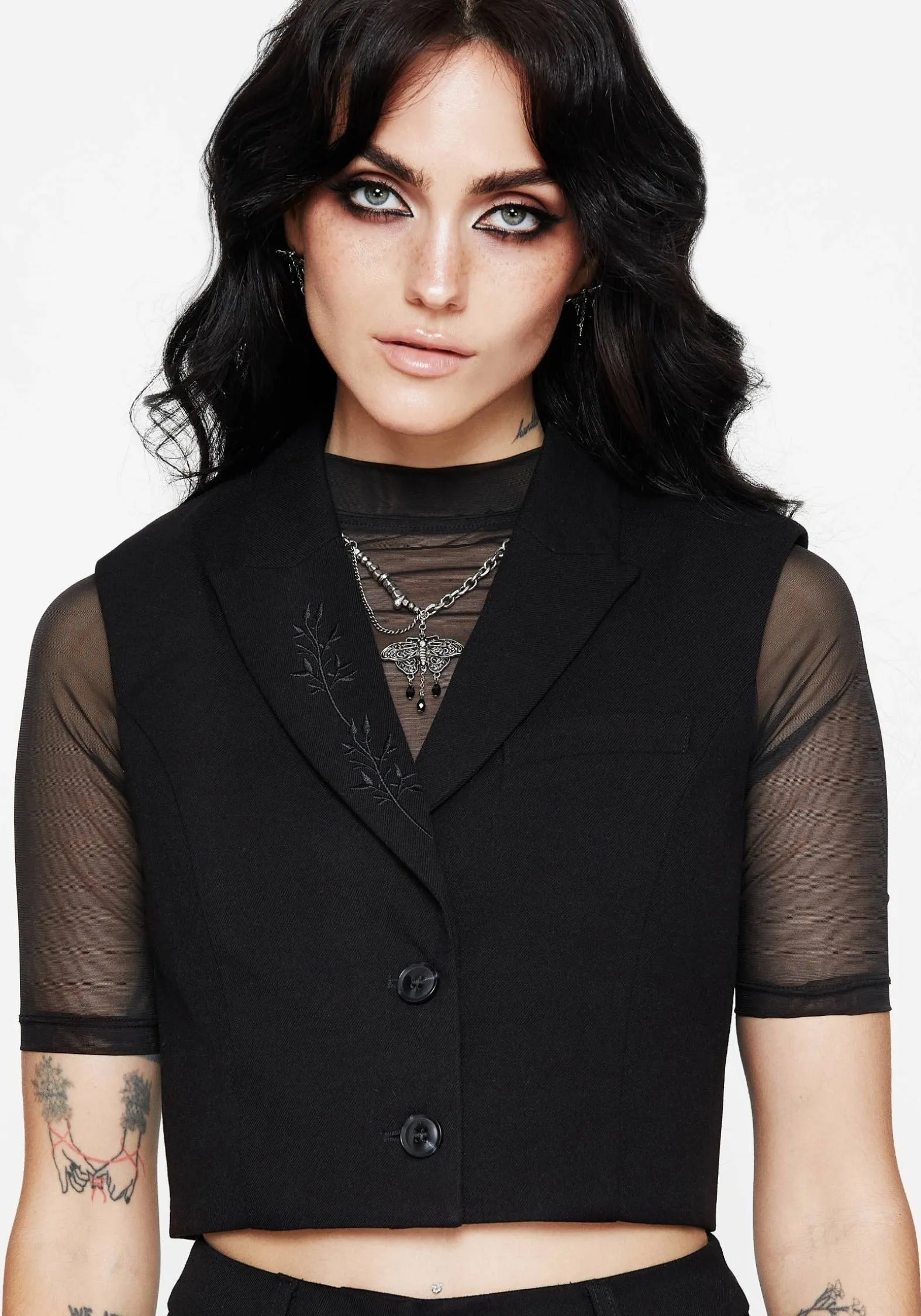 Thora Embroidered Crop Waistcoat FourWay Stretch