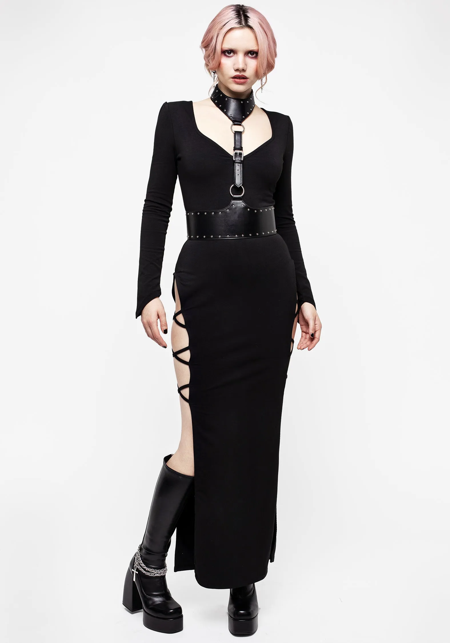 Duchess Cut Out Maxi Dress Holiday-Party Comfort Stretch
