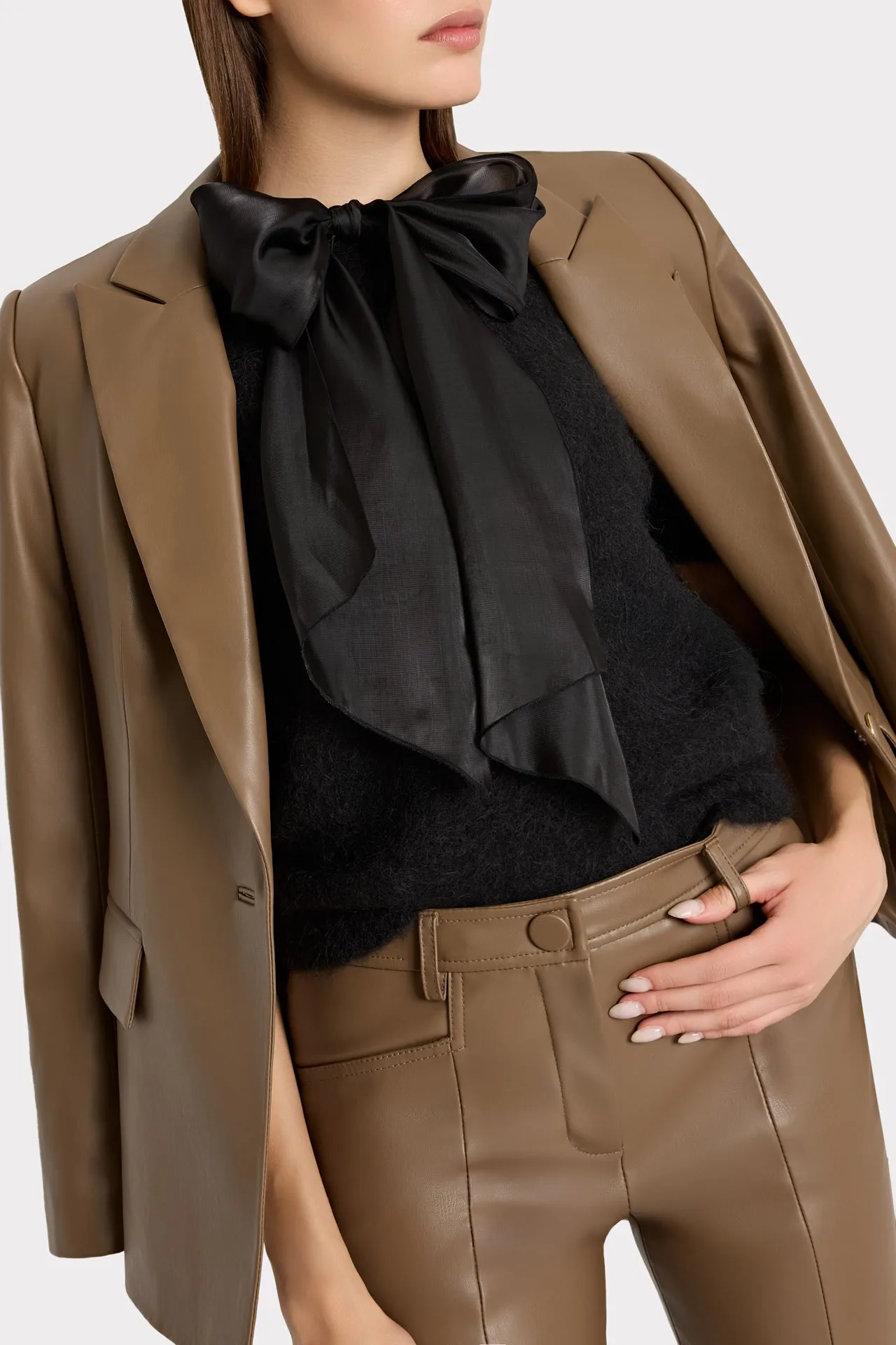 Ribbed Hem Bow Short Sleeve Sweater