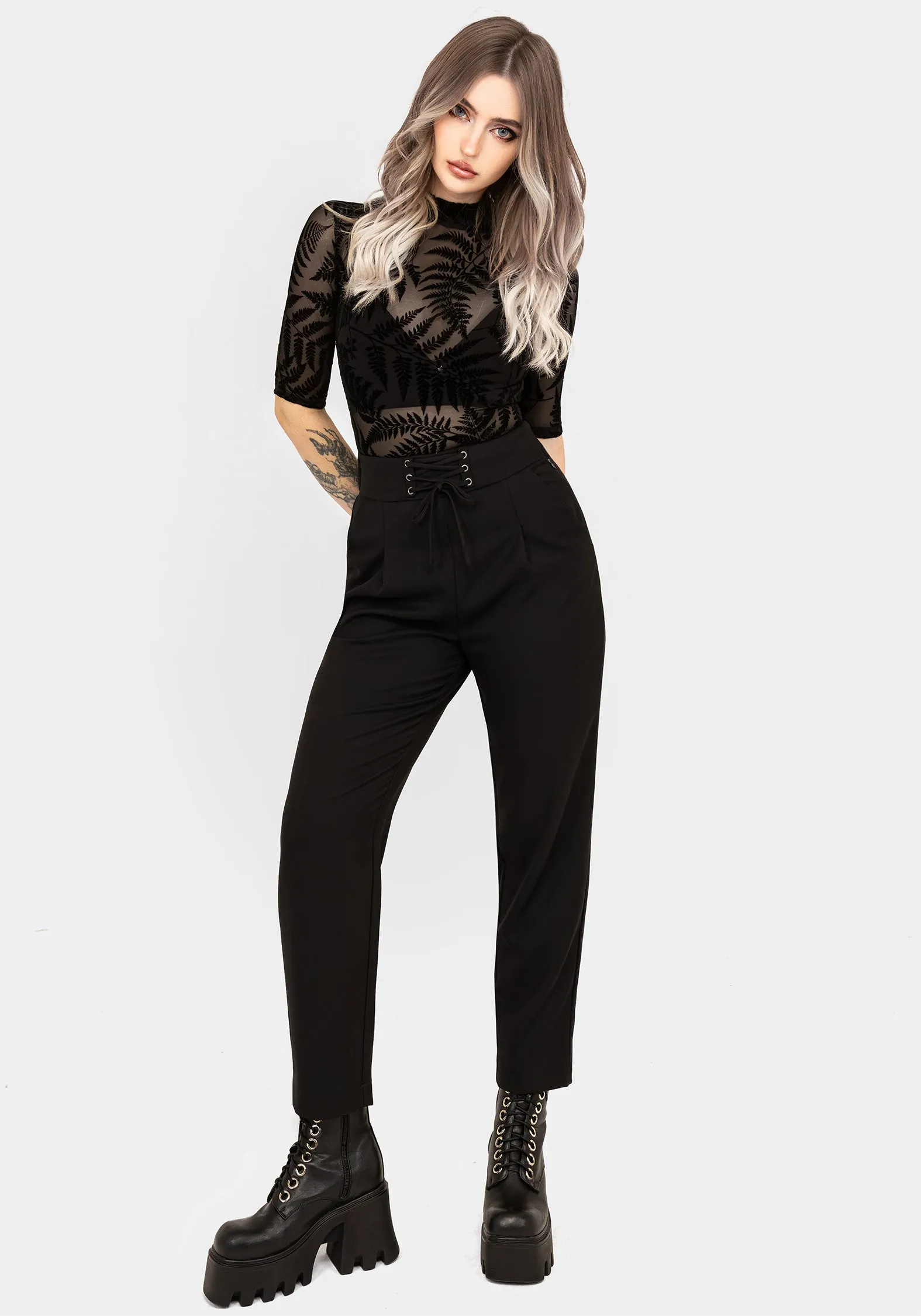 MultiPanel Design Lunafern Flocked Fern Short Sleeve Mesh Top