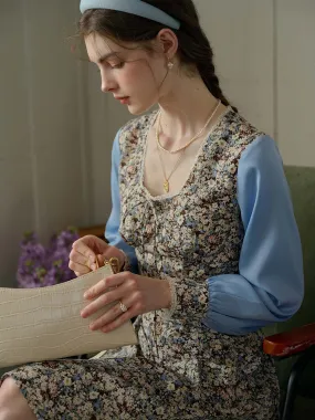 Sleek Feel Nicole Square Neck Bow Floral Print Lace Contrast Dress