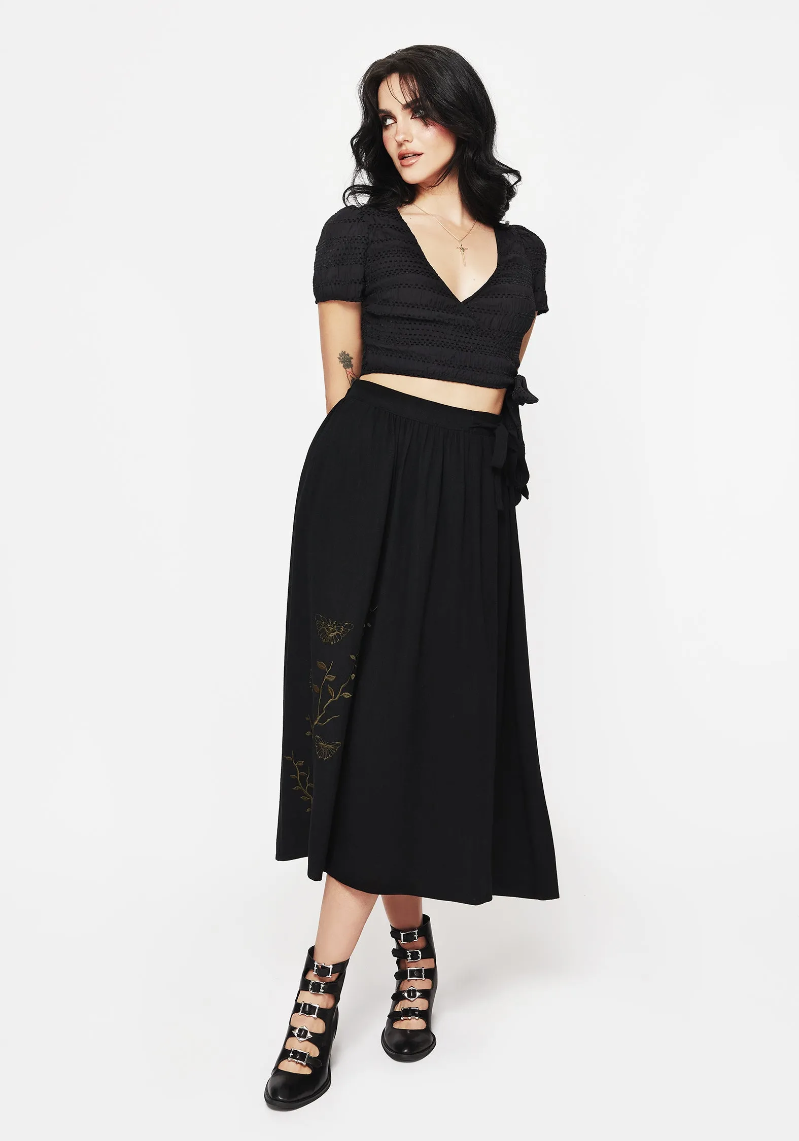 Breathable Mesh Back Devin Bubble Sleeve Wrap Blouse Top