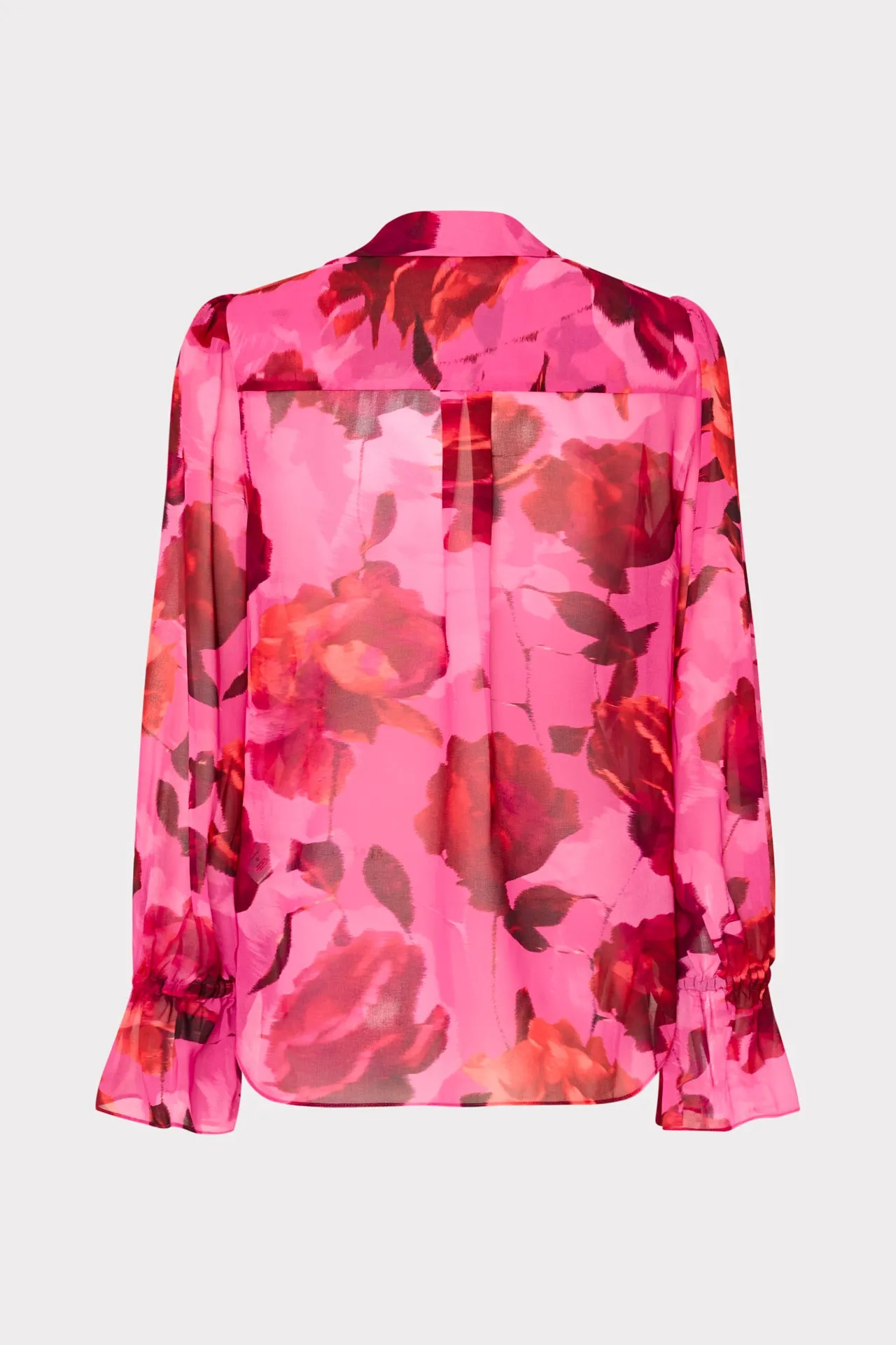 Contrast Stitching Four Way Stretch Lacey Blurred Blossom Printed Blouse