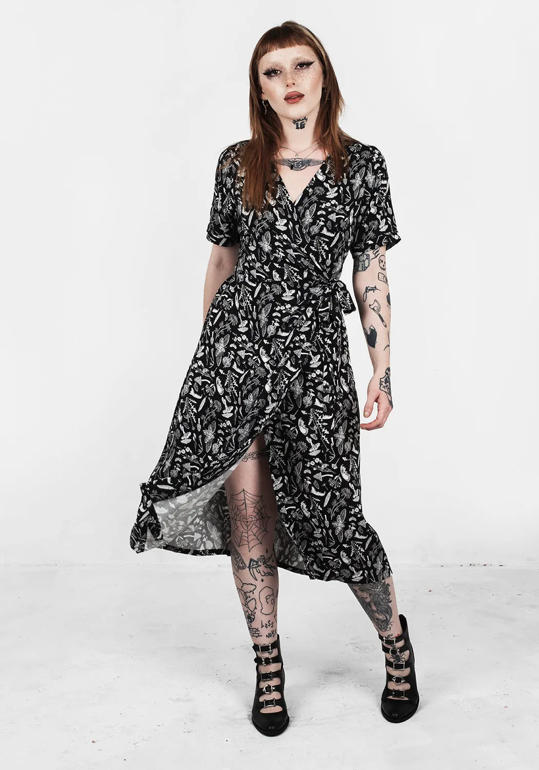 Feminine fit-and-flare silhouette Earth Magick Wrap Dress