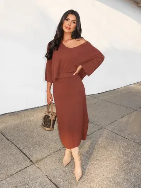 Cashmere Blend Easton Knit Midi Skirt in Brown - Final Sale