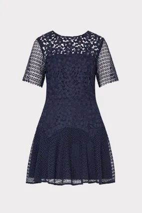 Lana Floral Geo Combo Lace Mini Dress Belt Waist button detail