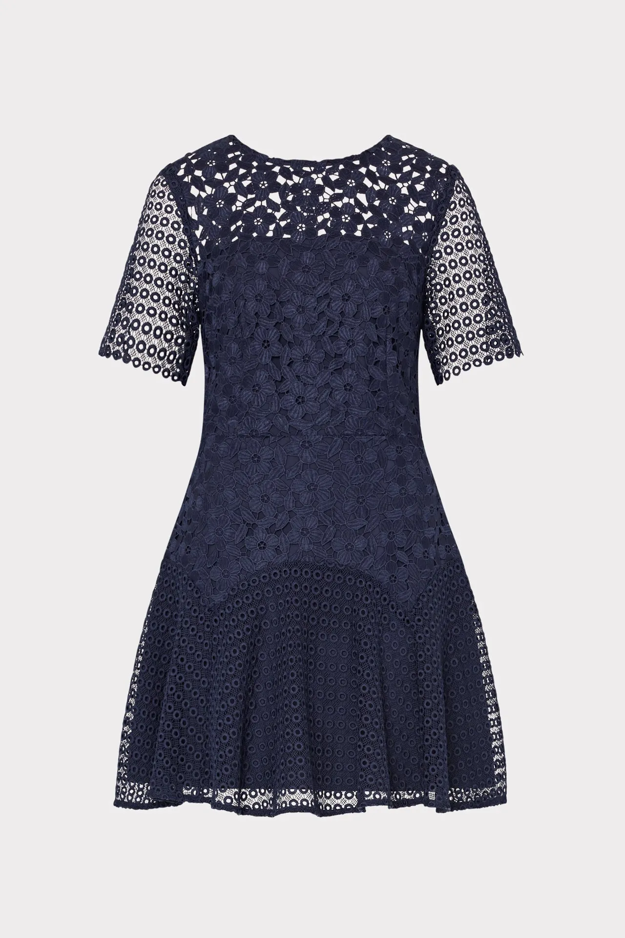 Edgy Layers Modern Design Lana Floral Geo Combo Lace Mini Dress