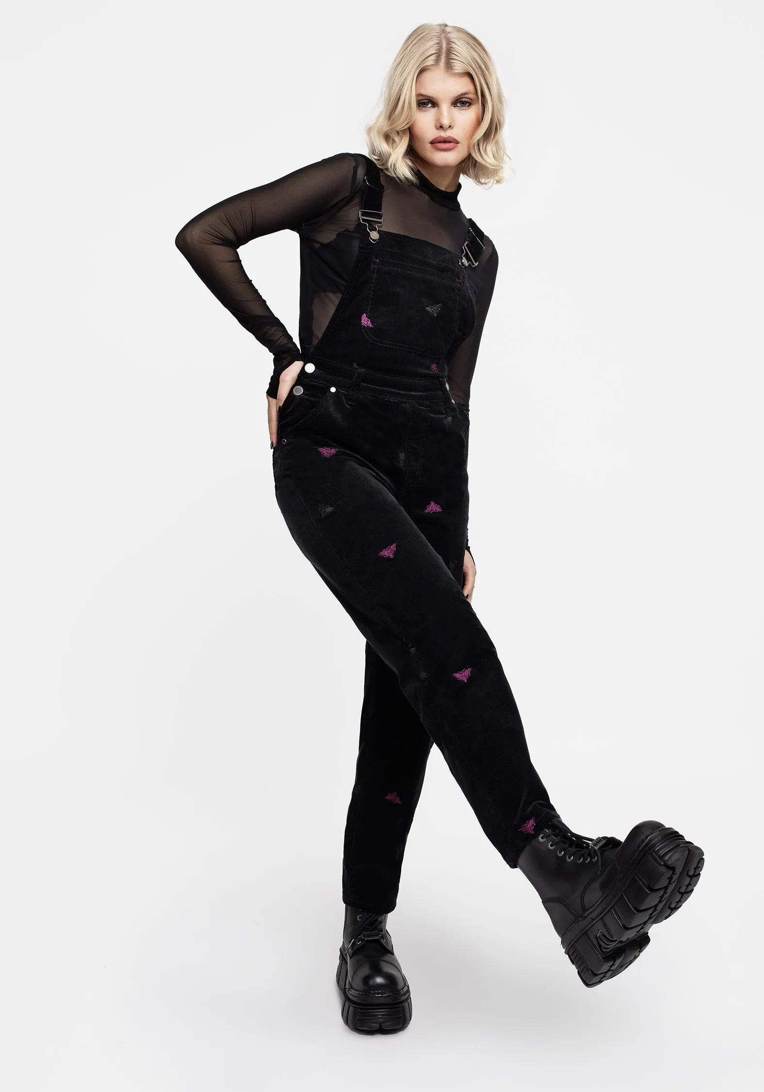 Styx Moth Embroidered Cord Balloon Leg Dungarees anti slip grip Flexible Activewear