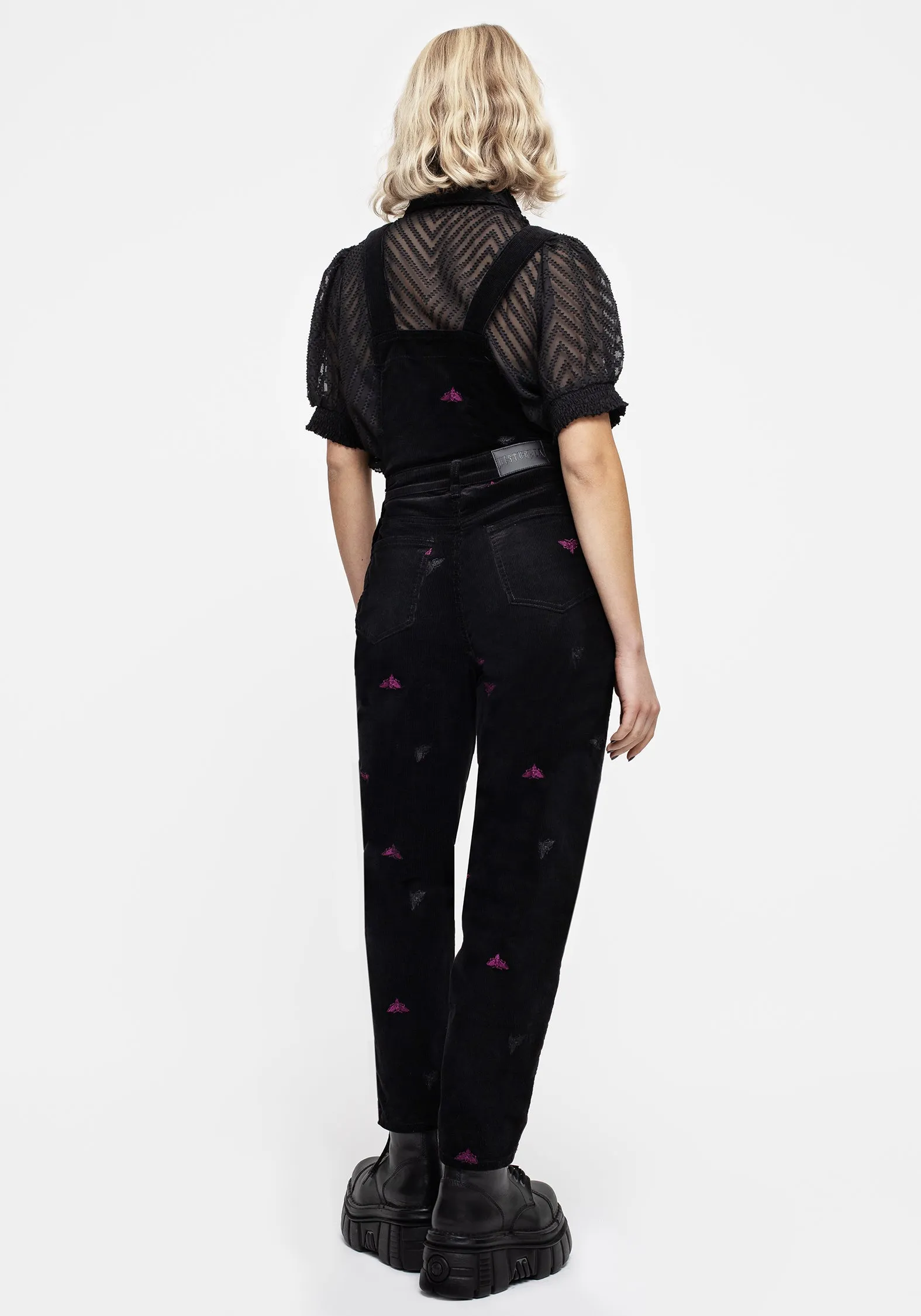 Styx Moth Embroidered Cord Balloon Leg Dungarees Earthy Soft Neutral palette