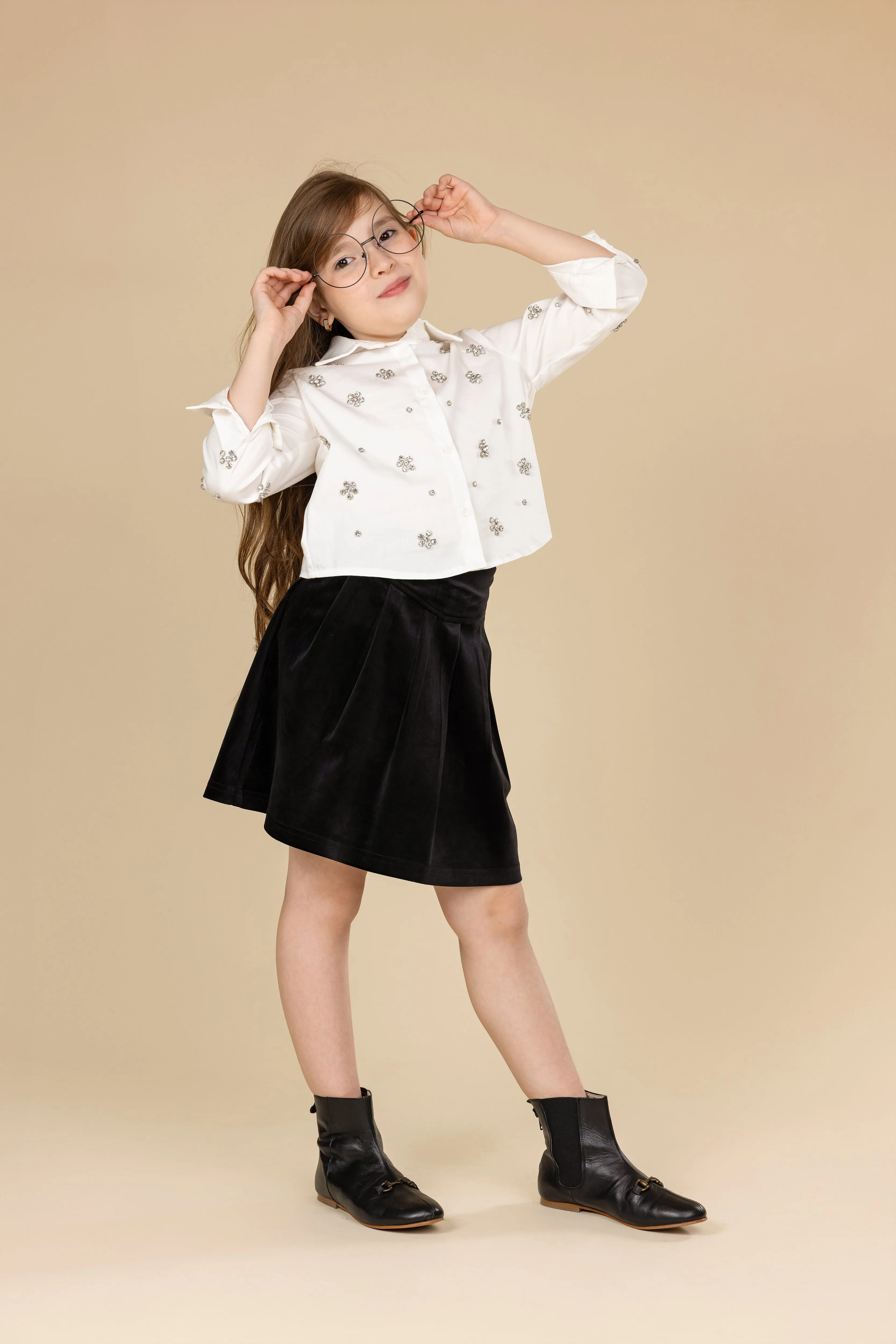 Chic Look Velour V Waist Pleat Skirt