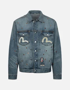 Allover Rivets and Seagull Applique Relax Fit Denim Jacket Biodegradable Fiber Blend